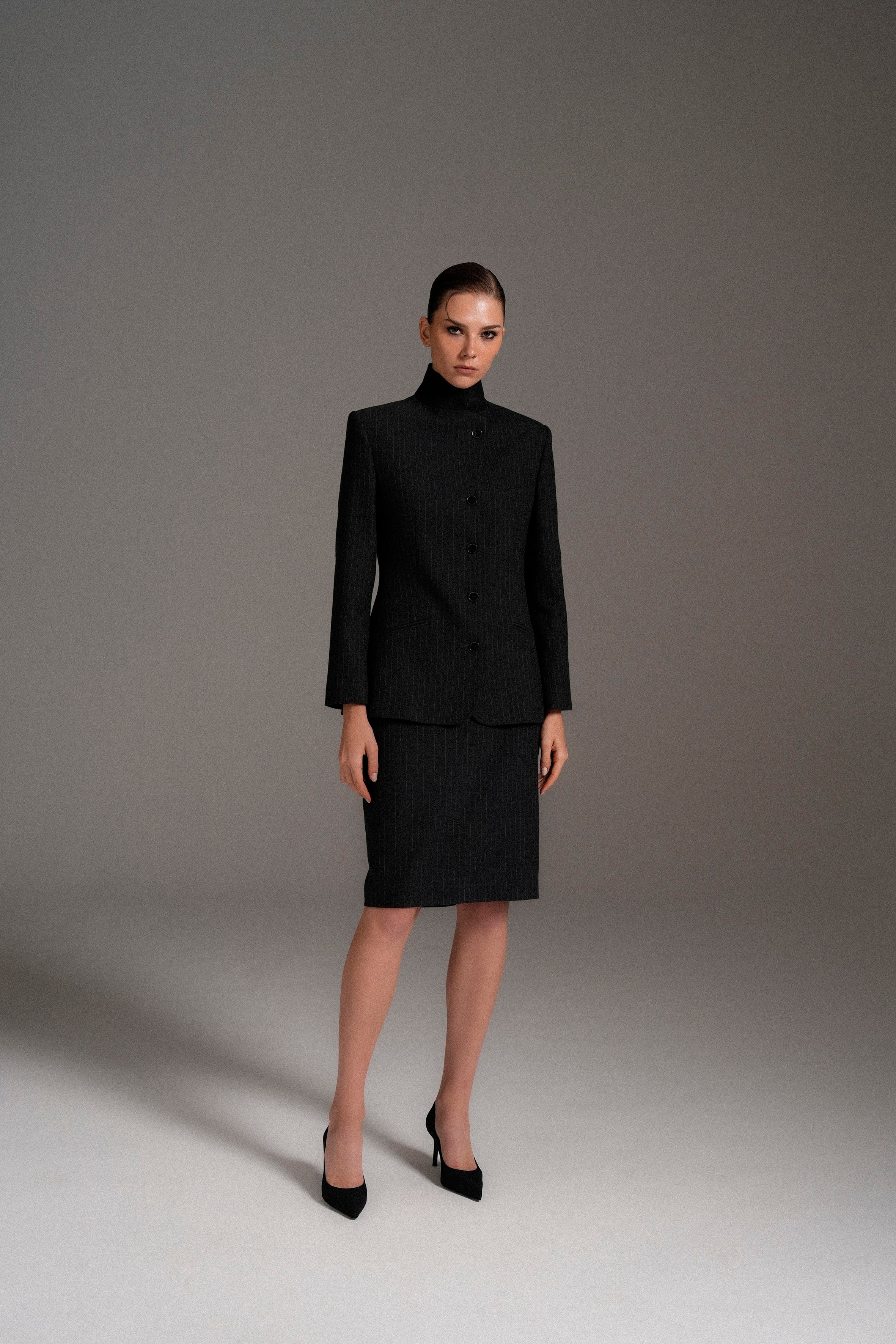 Antrasit Pinstripe Midi Boy Kalem Etek