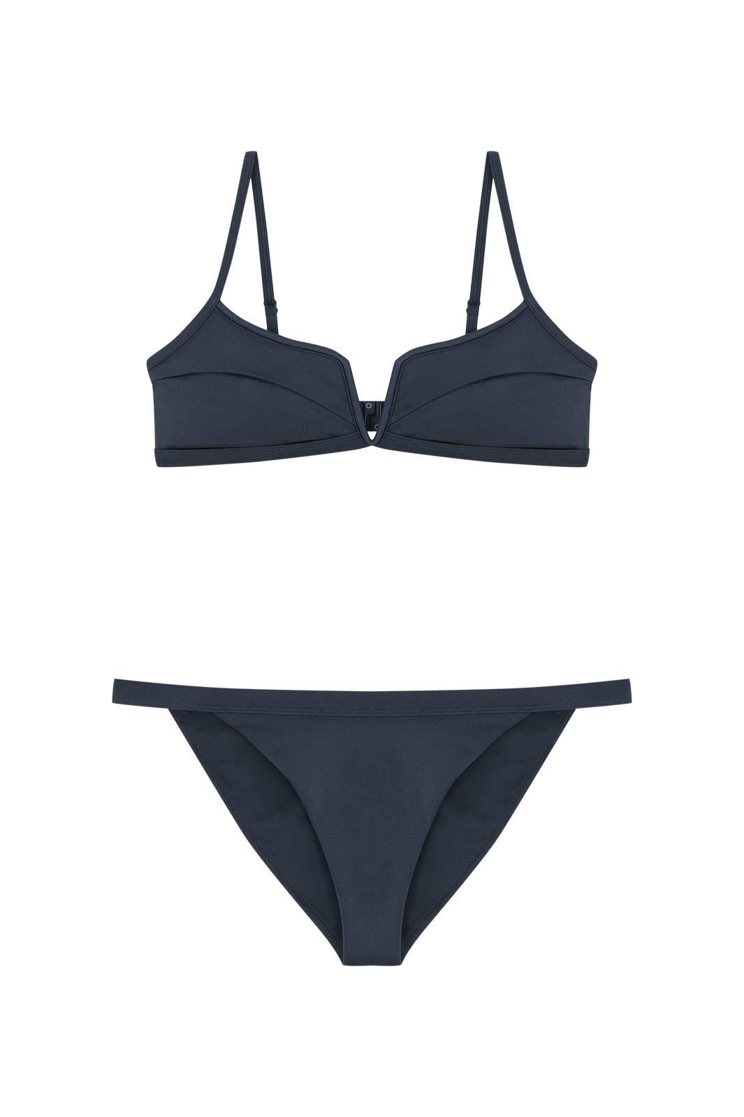 Antrasit V Dekolteli Balenli Simli Bikini