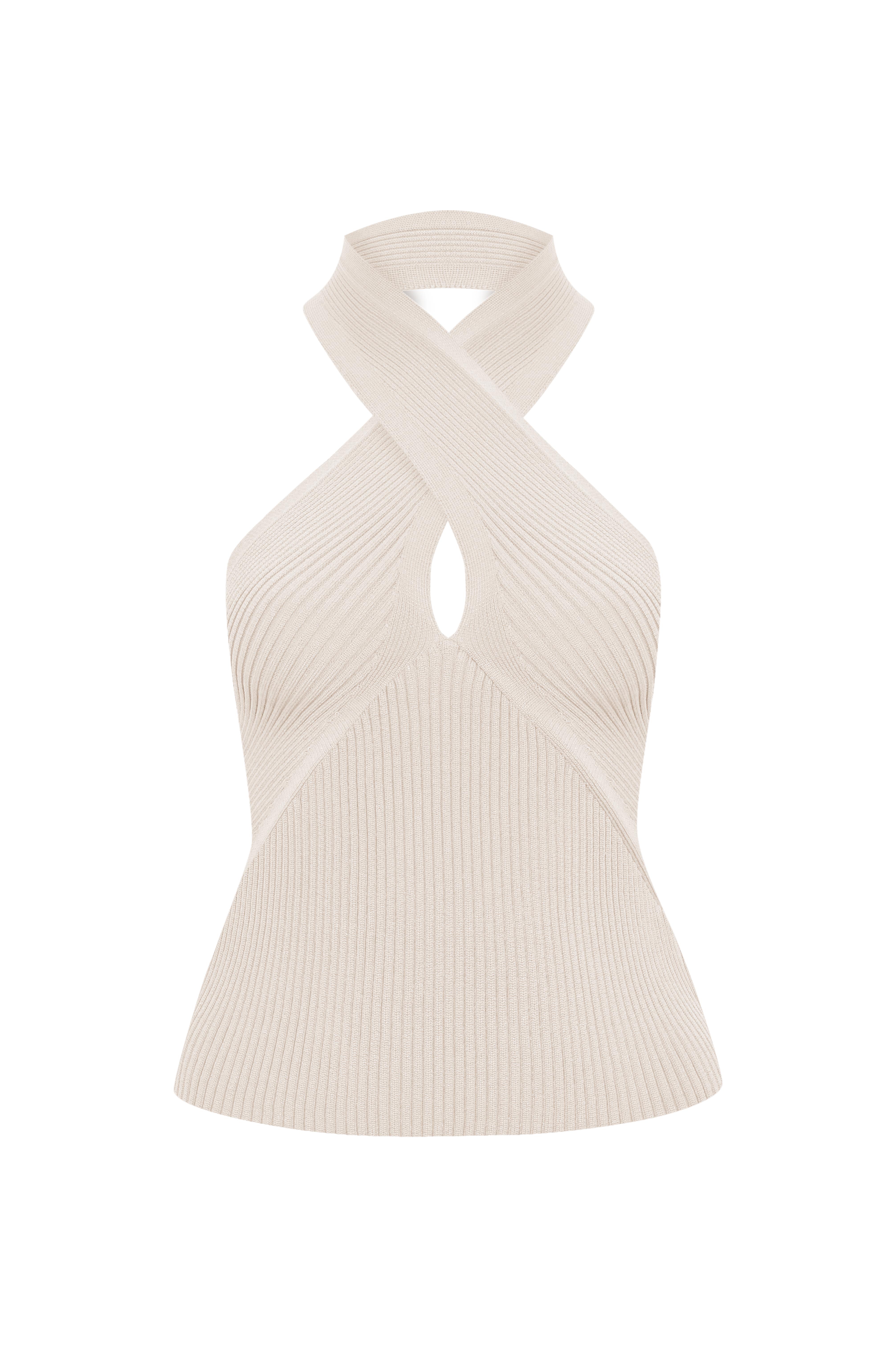 Bej Boyundan Bağlamalı Triko Atlet