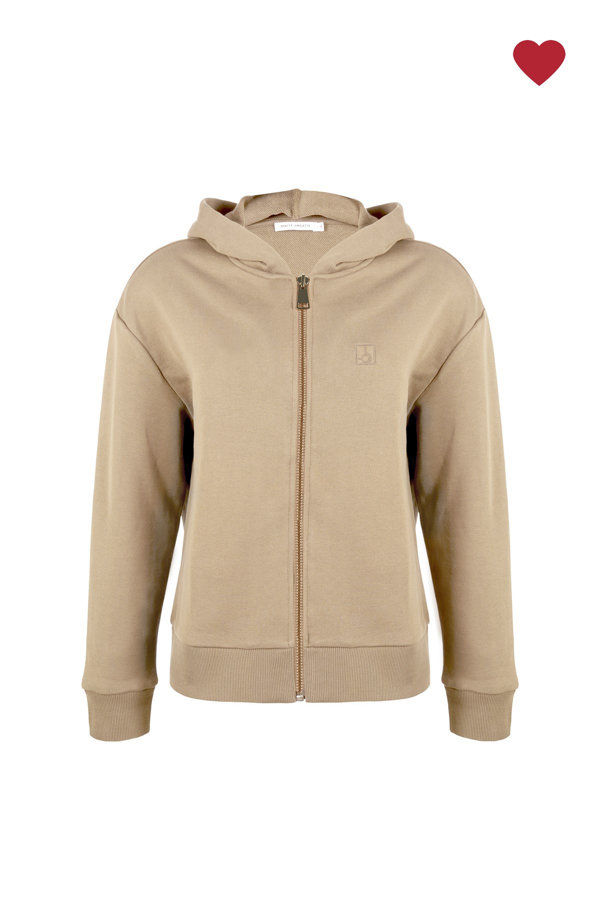 Bej Fermuarlı Klasik Hoodie