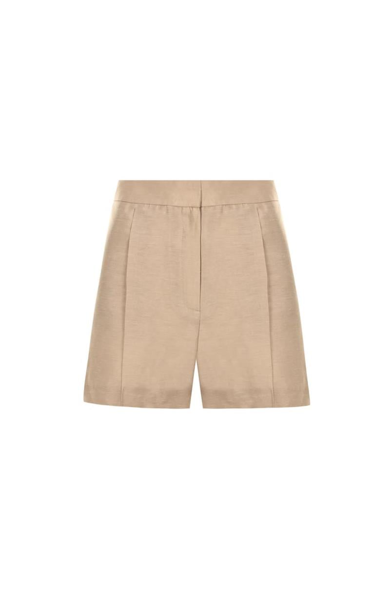 Bej Keten Kısa Şort