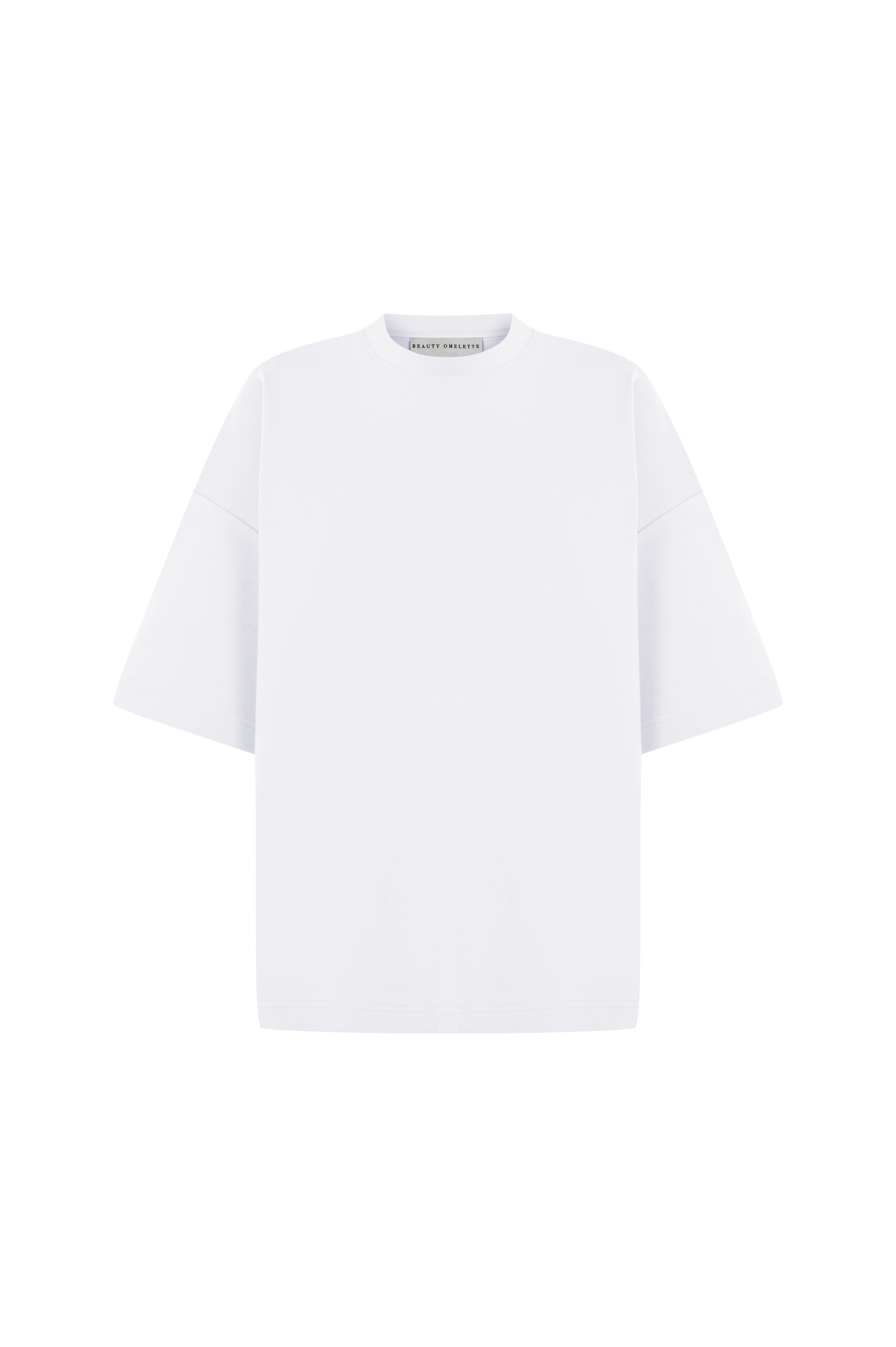 Beyaz Bisiklet Yaka Oversize Tshirt