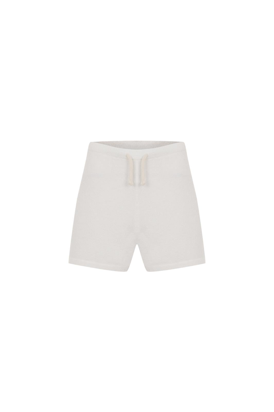 Beyaz Havlu Bağcıklı Mini Şort