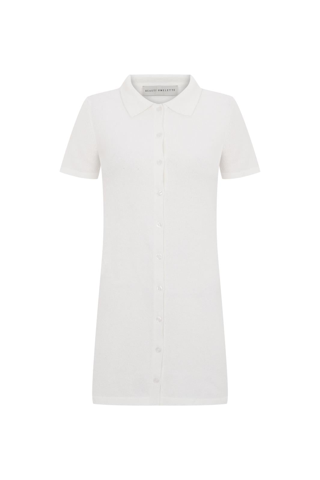 Beyaz Havlu Polo Yaka Elbise