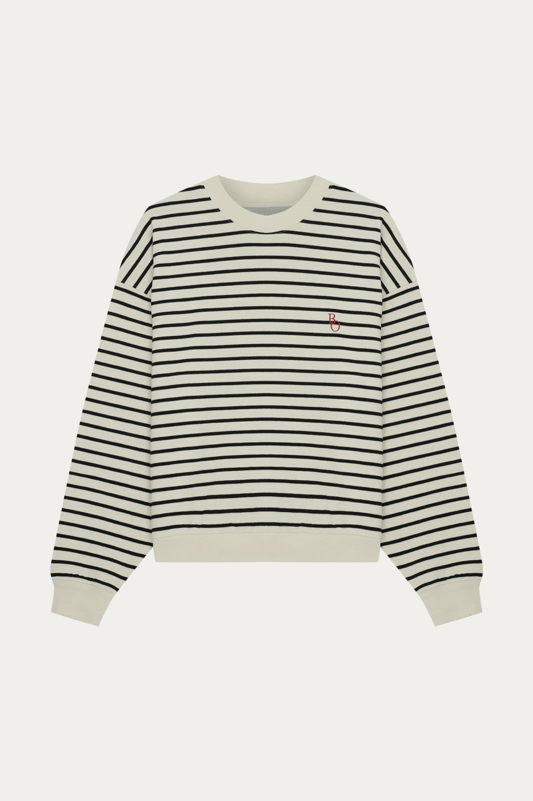 Beyaz Oversize Çizgili Logolu Sweatshirt