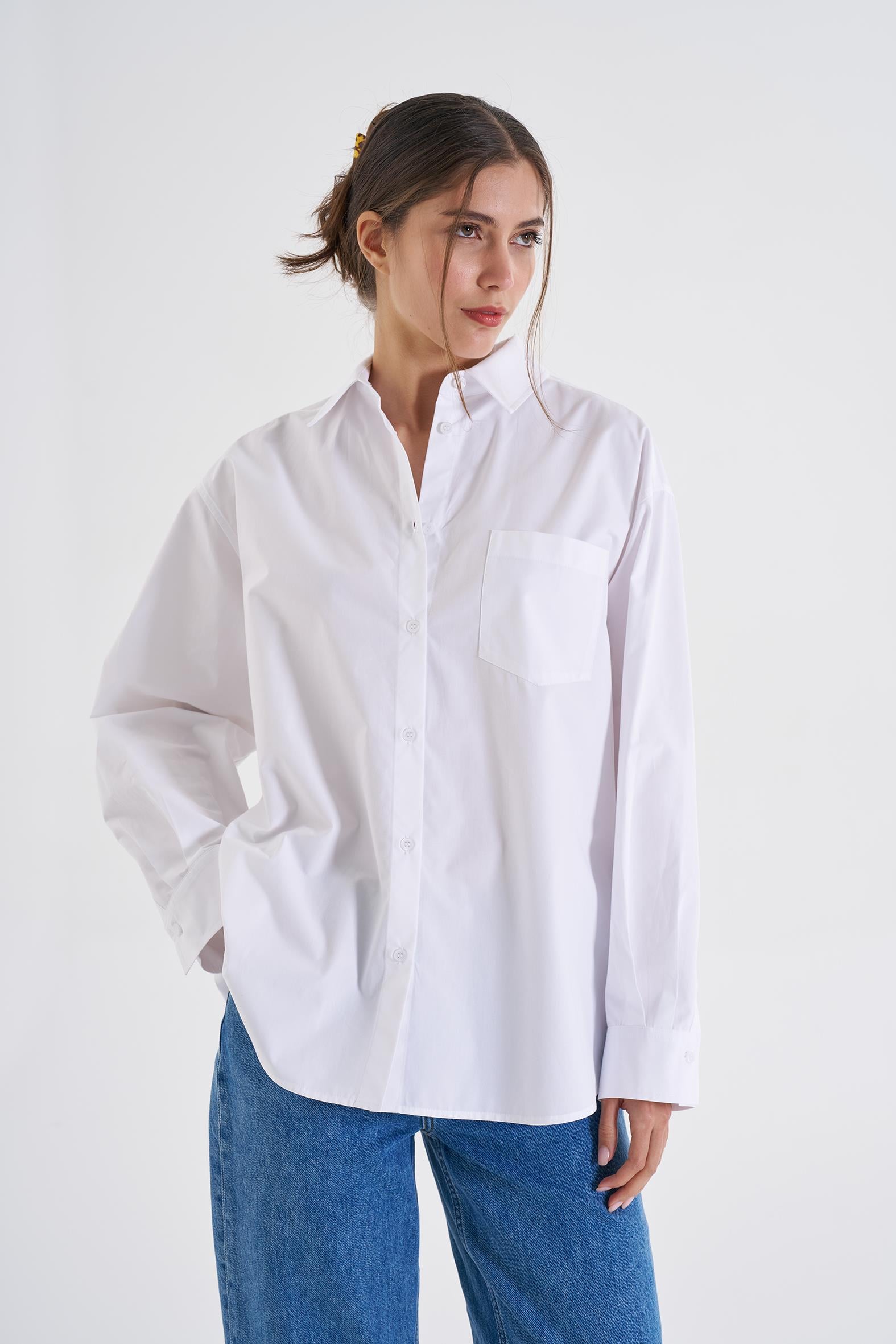 Beyaz Oversize Poplin Gömlek