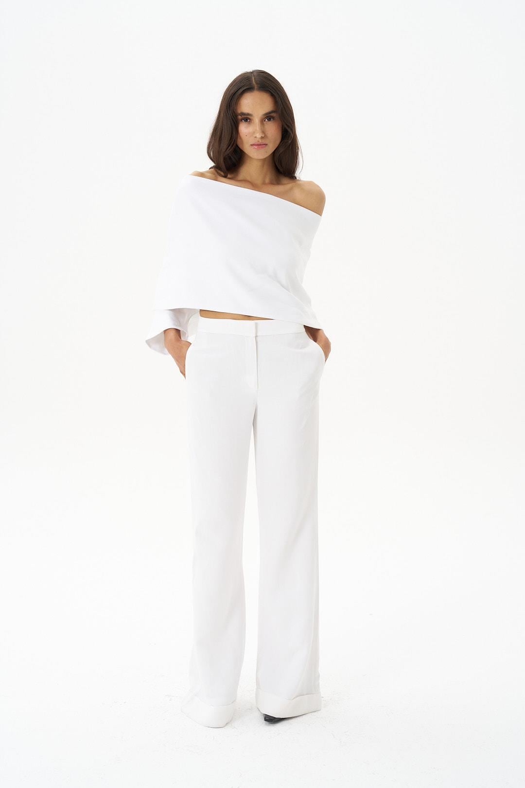 Beyaz Şal Form Keten Bluz