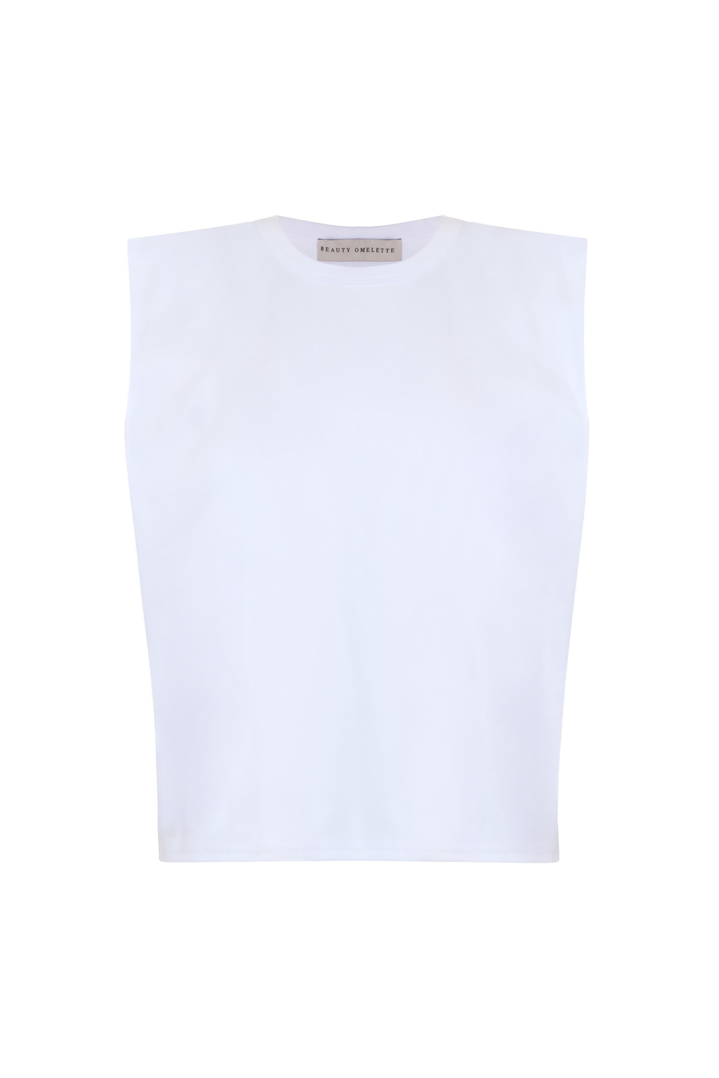 Beyaz Vatkalı Kolsuz Tshirt