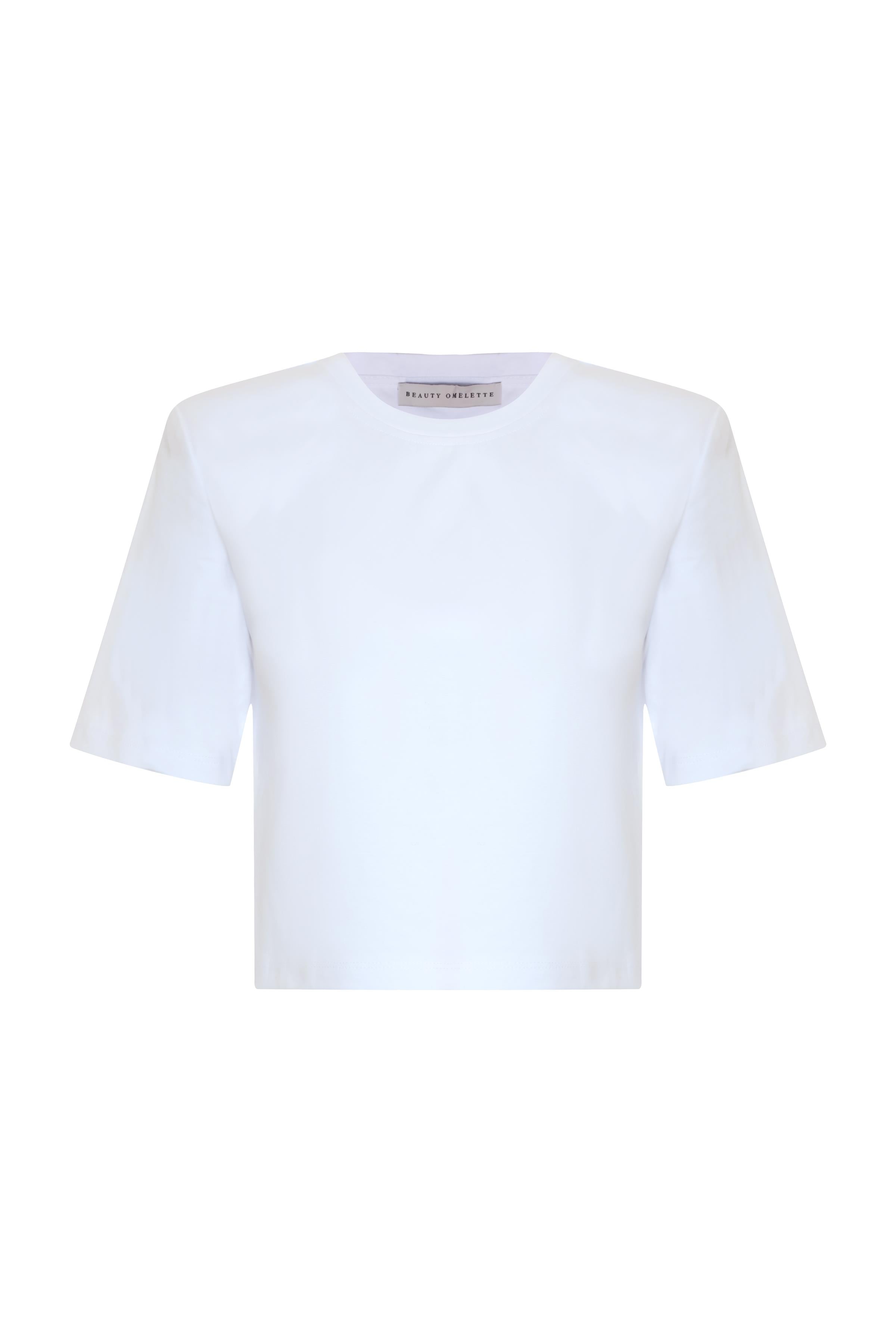 Beyaz Vatkalı Kutu Form Tshirt