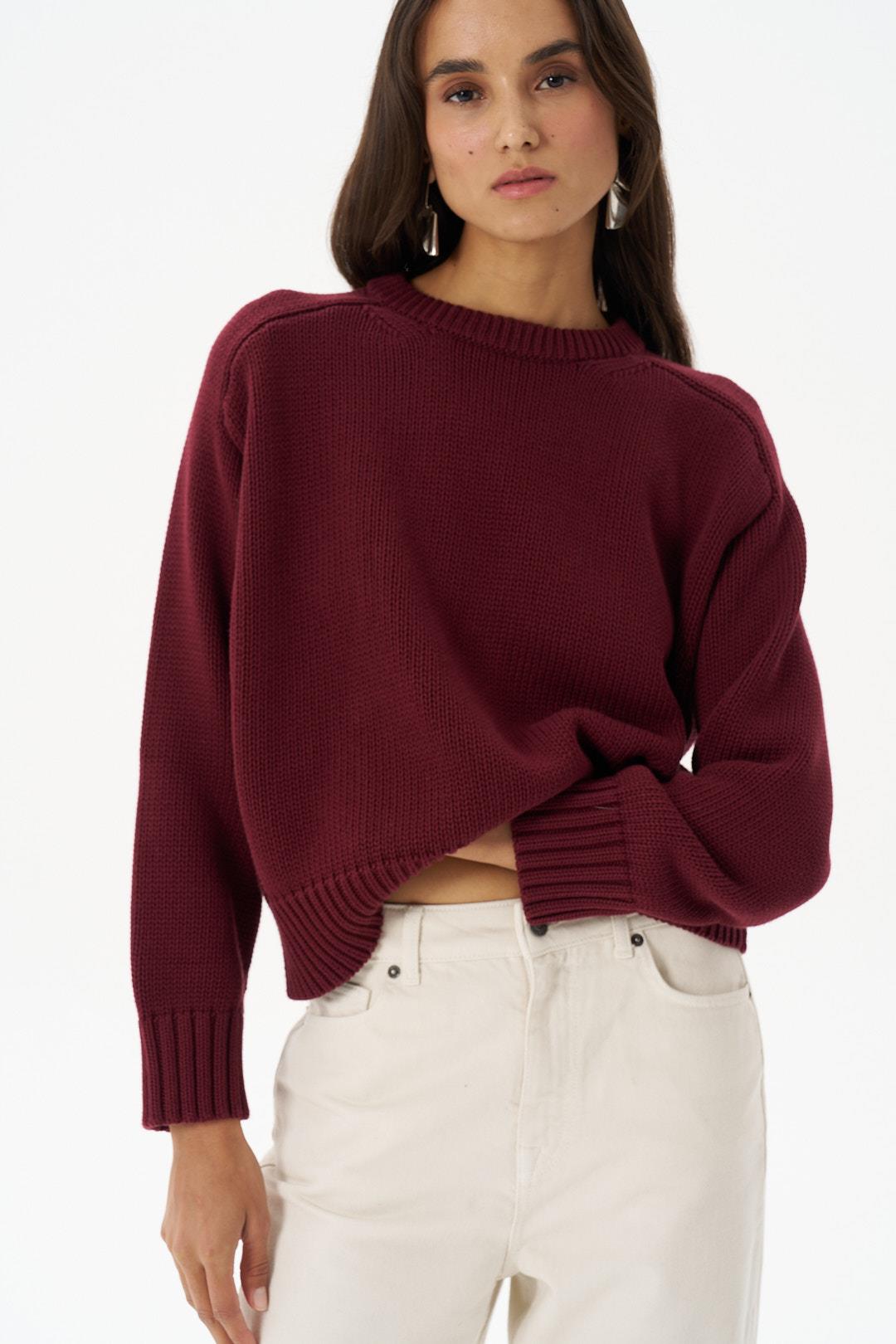 Bordo Bisiklet Yaka Merserize Kazak