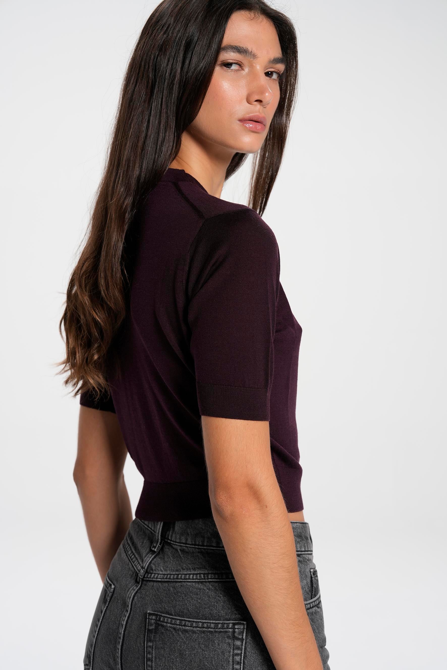 Bordo Kısa Kol Yün Kazak