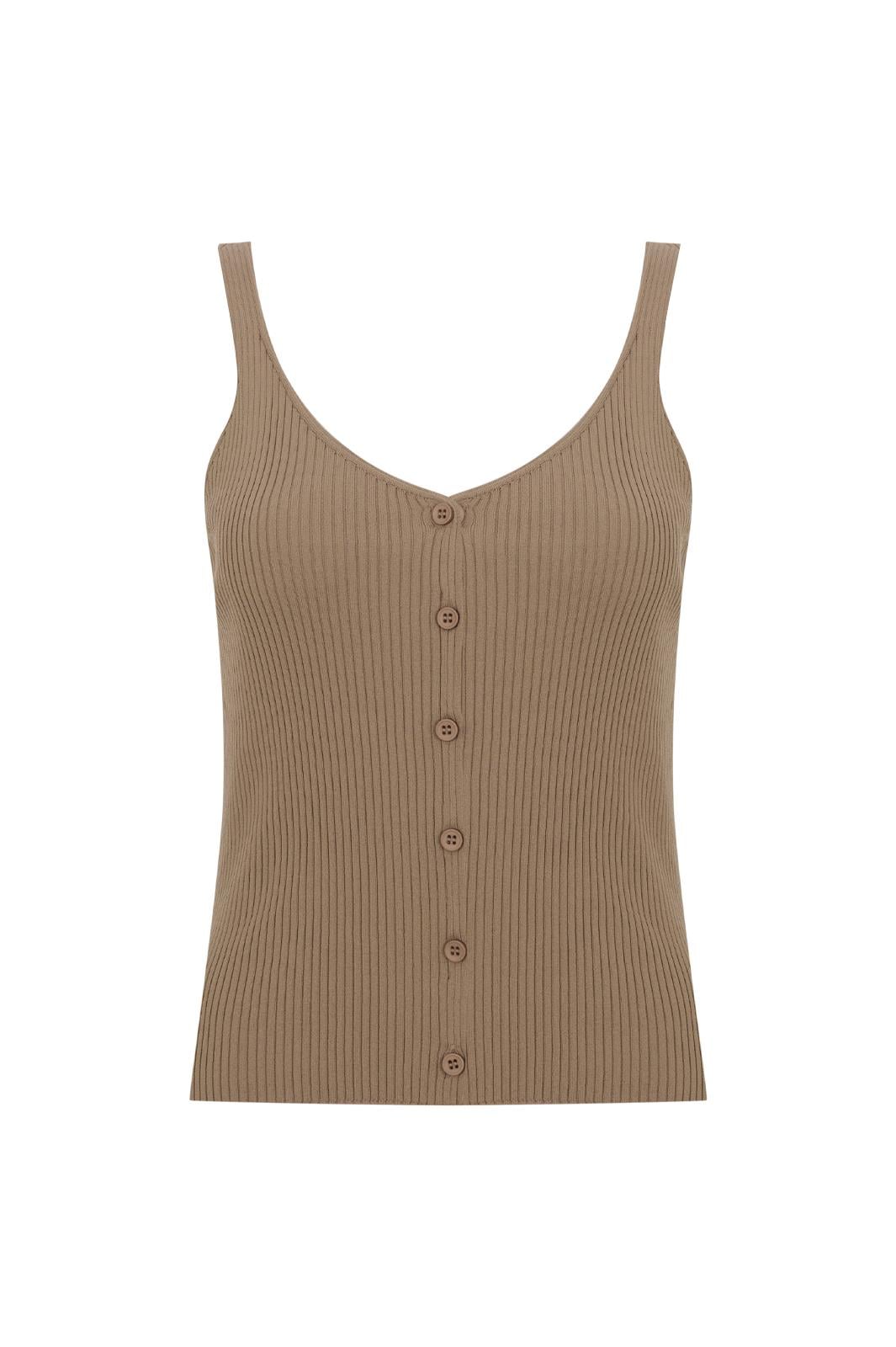 Camel Askılı Düğmeli Triko Top