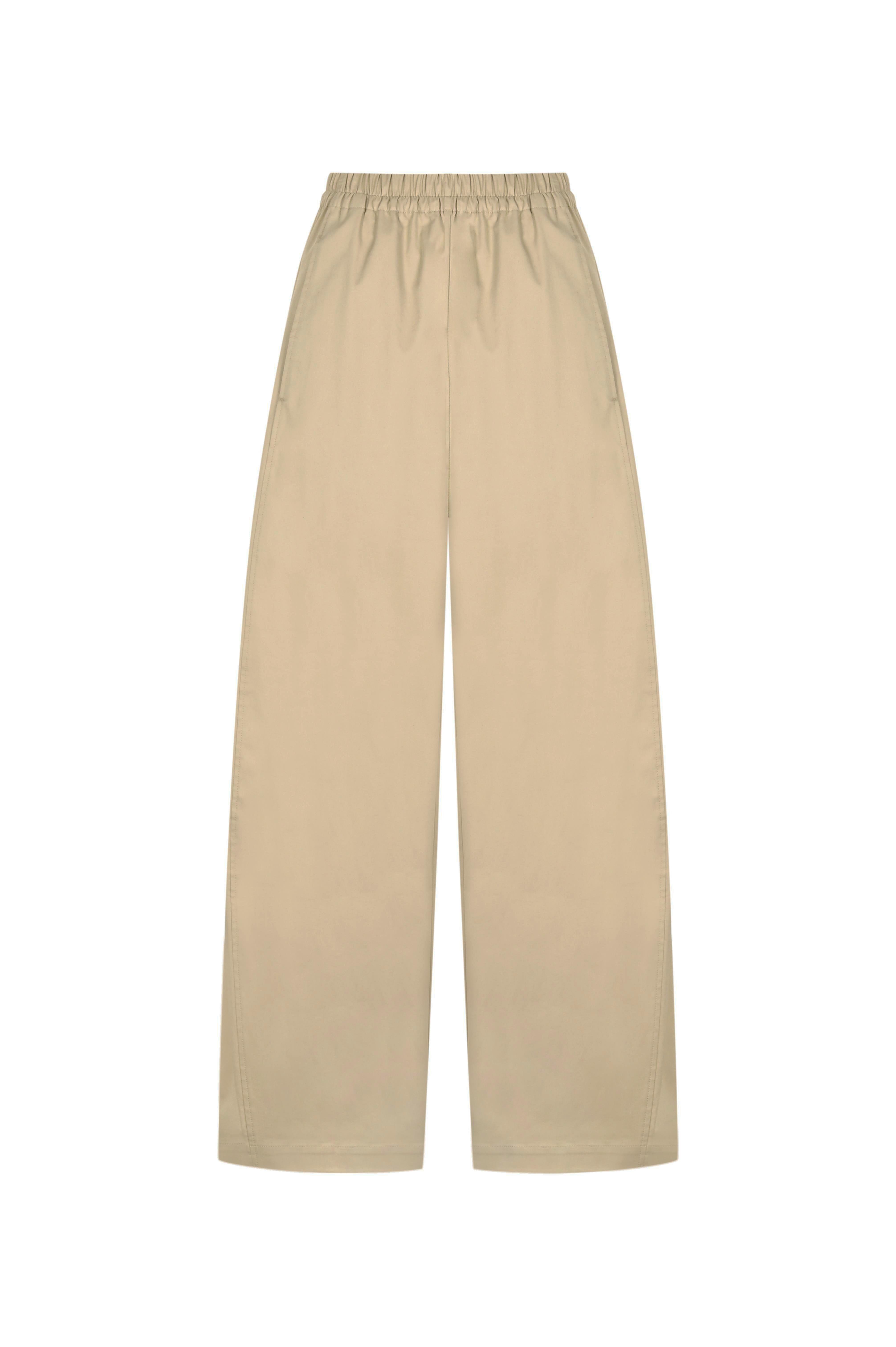 Camel Beli Lastikli Poplin Pantolon