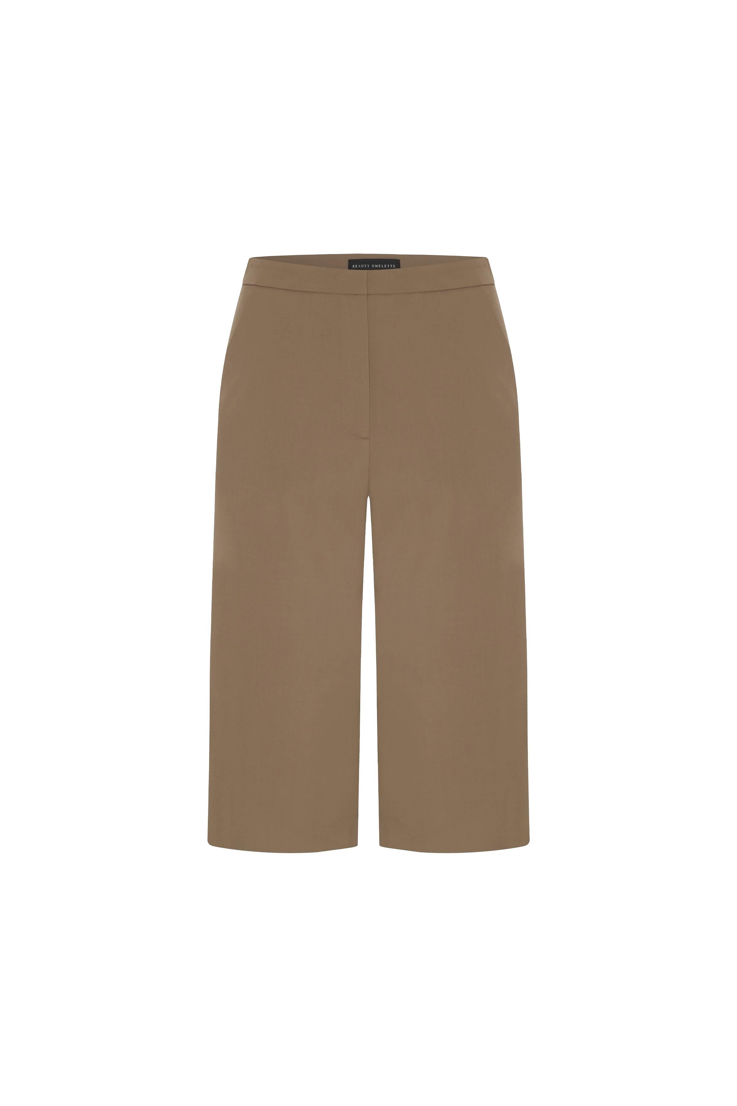 Camel Düz Kesim Yünlü Bermuda