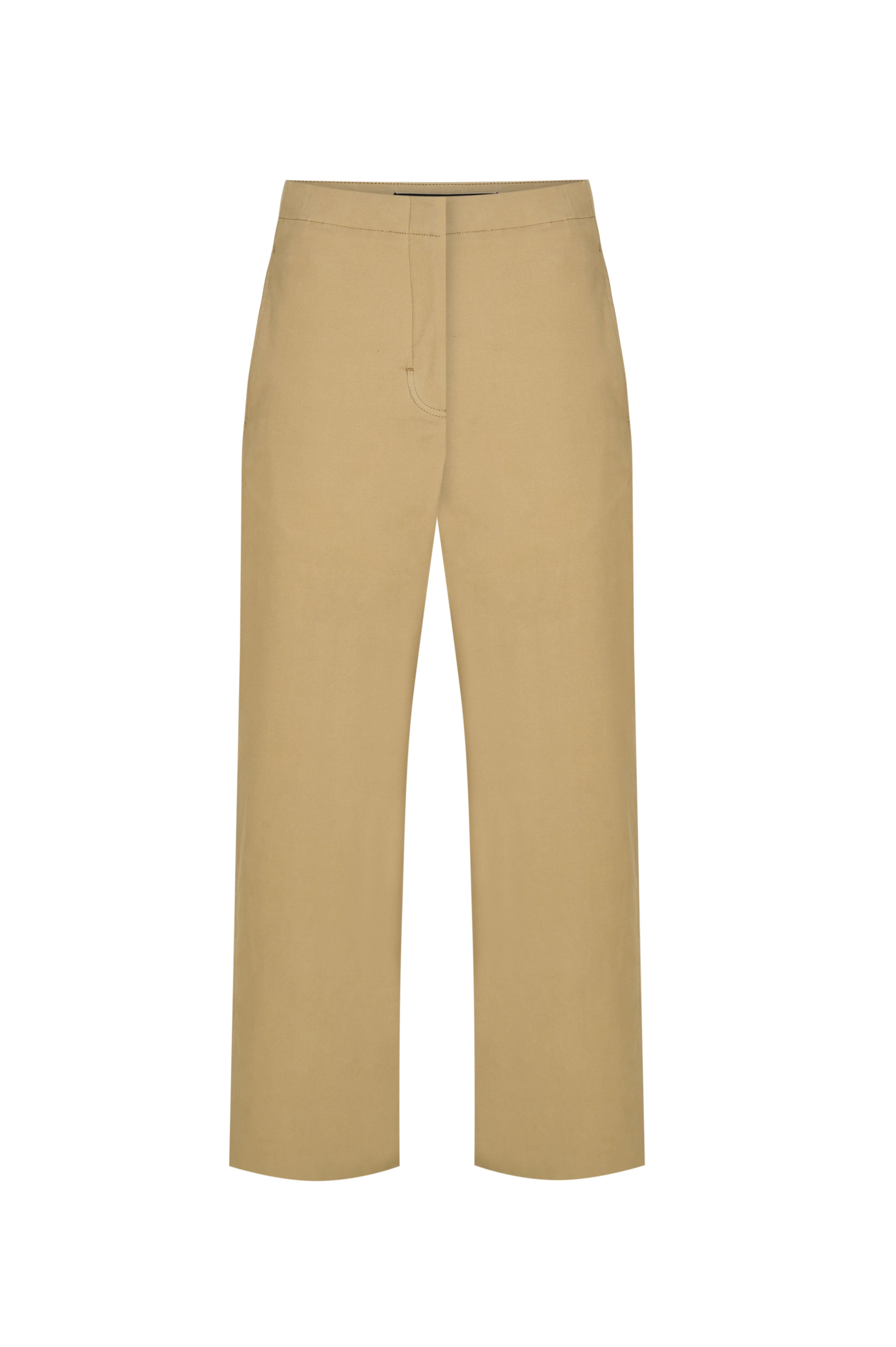 Camel Gabardin Kavisli Cropped Pantolon