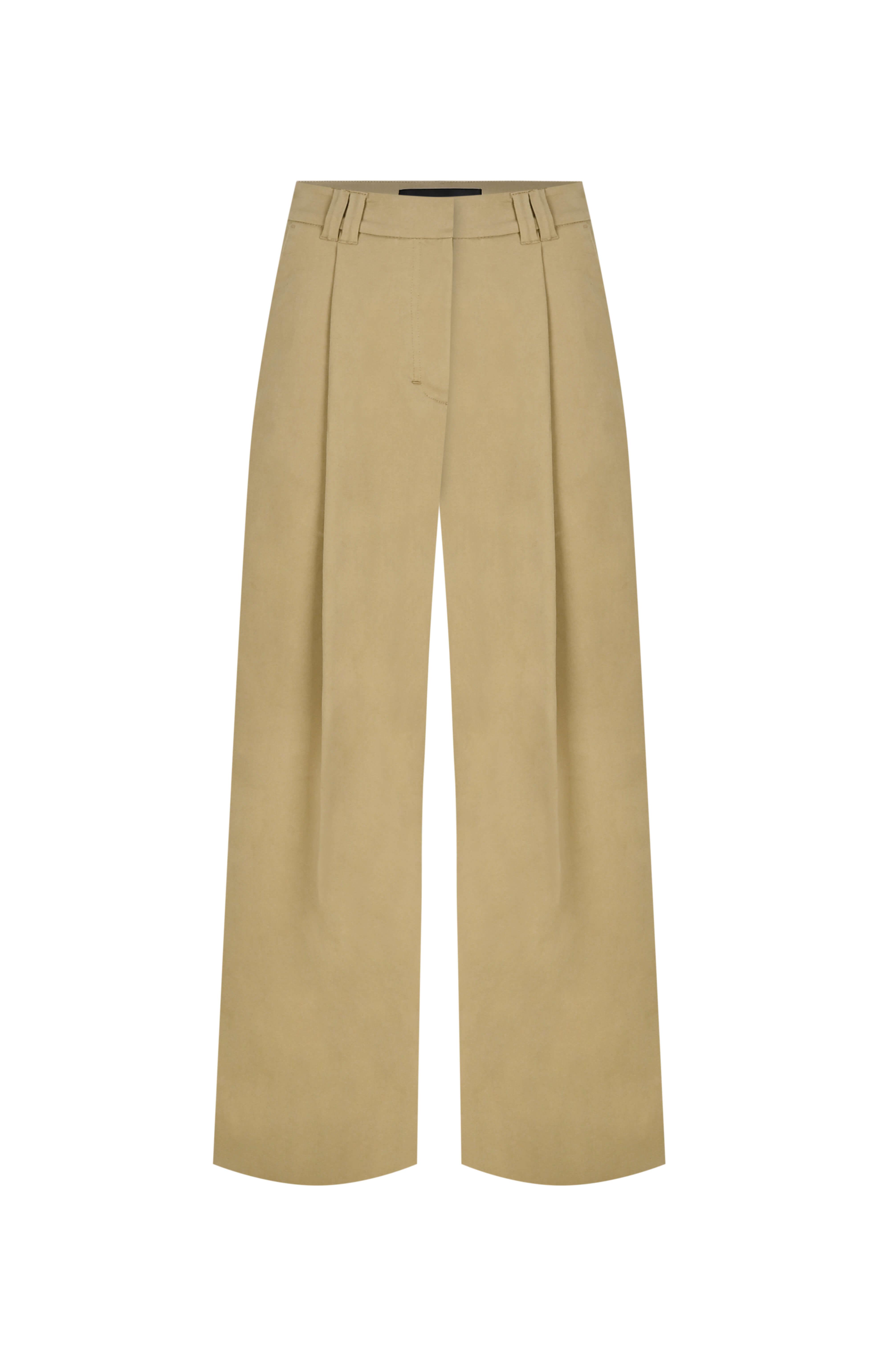 Camel Gabardin Pileli Bol Paça Pantolon