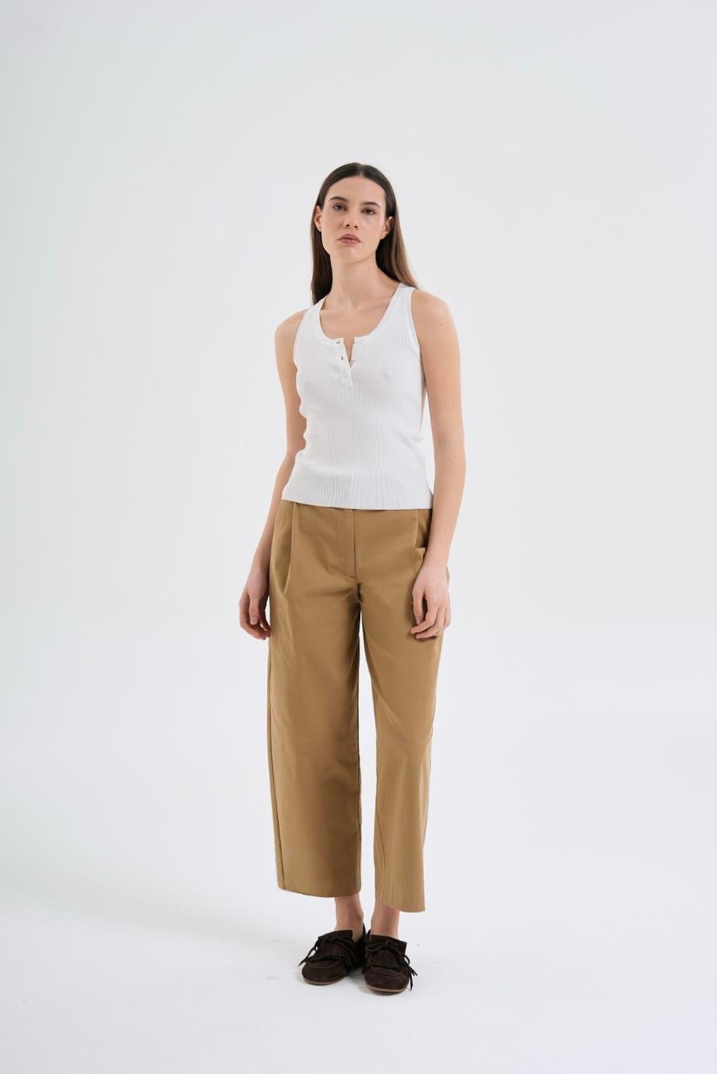 Camel Gabardin Pileli Pantolon