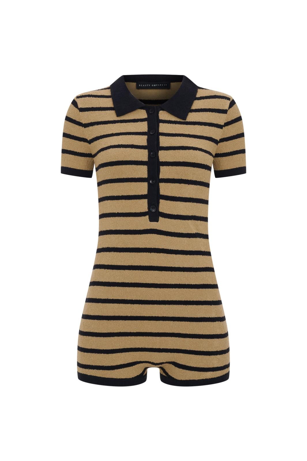 Camel/Siyah Çizgili Havlu Şort Tulum