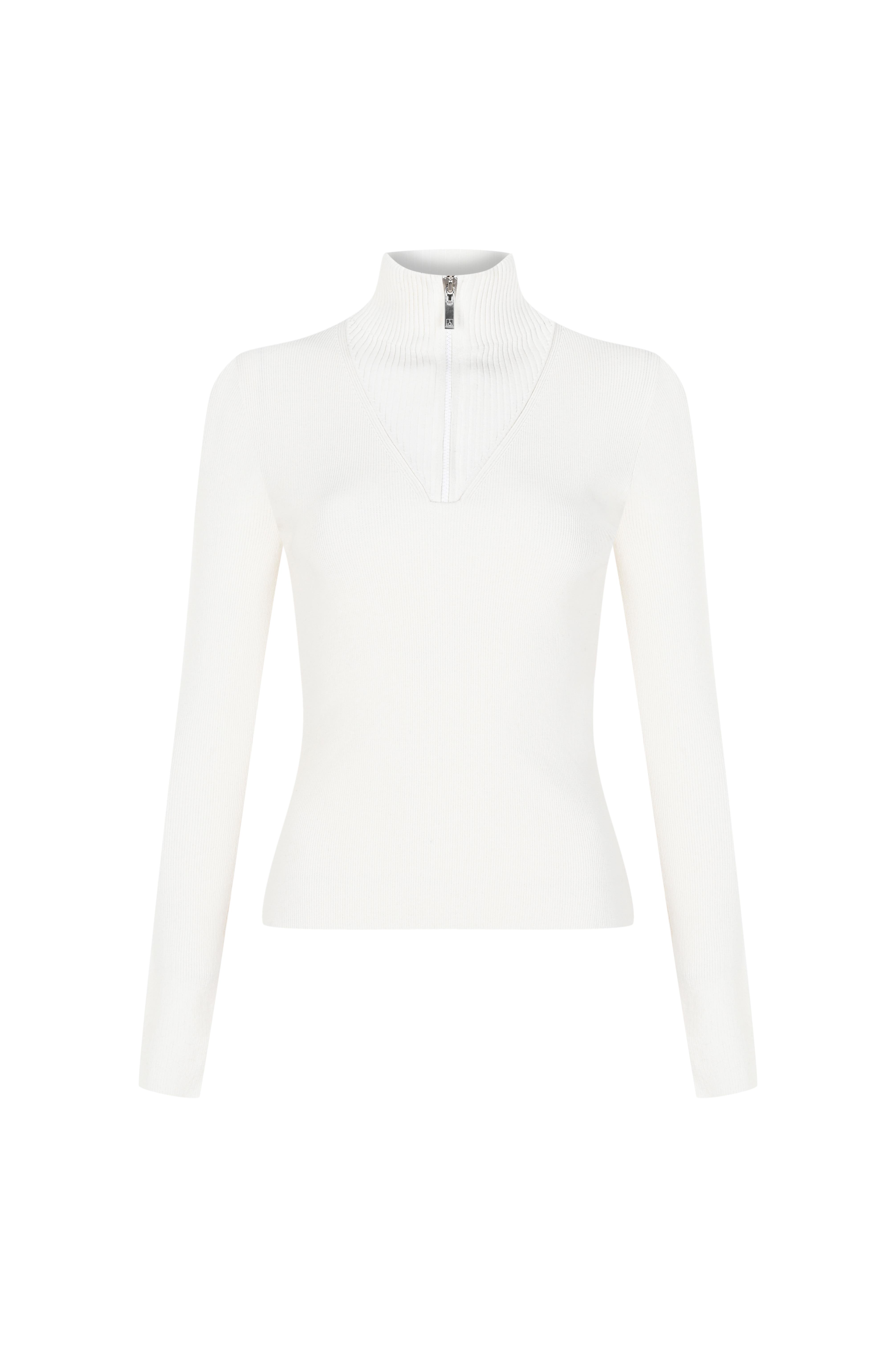 Ekru Balıkçı Yaka Fermuarlı Kazak