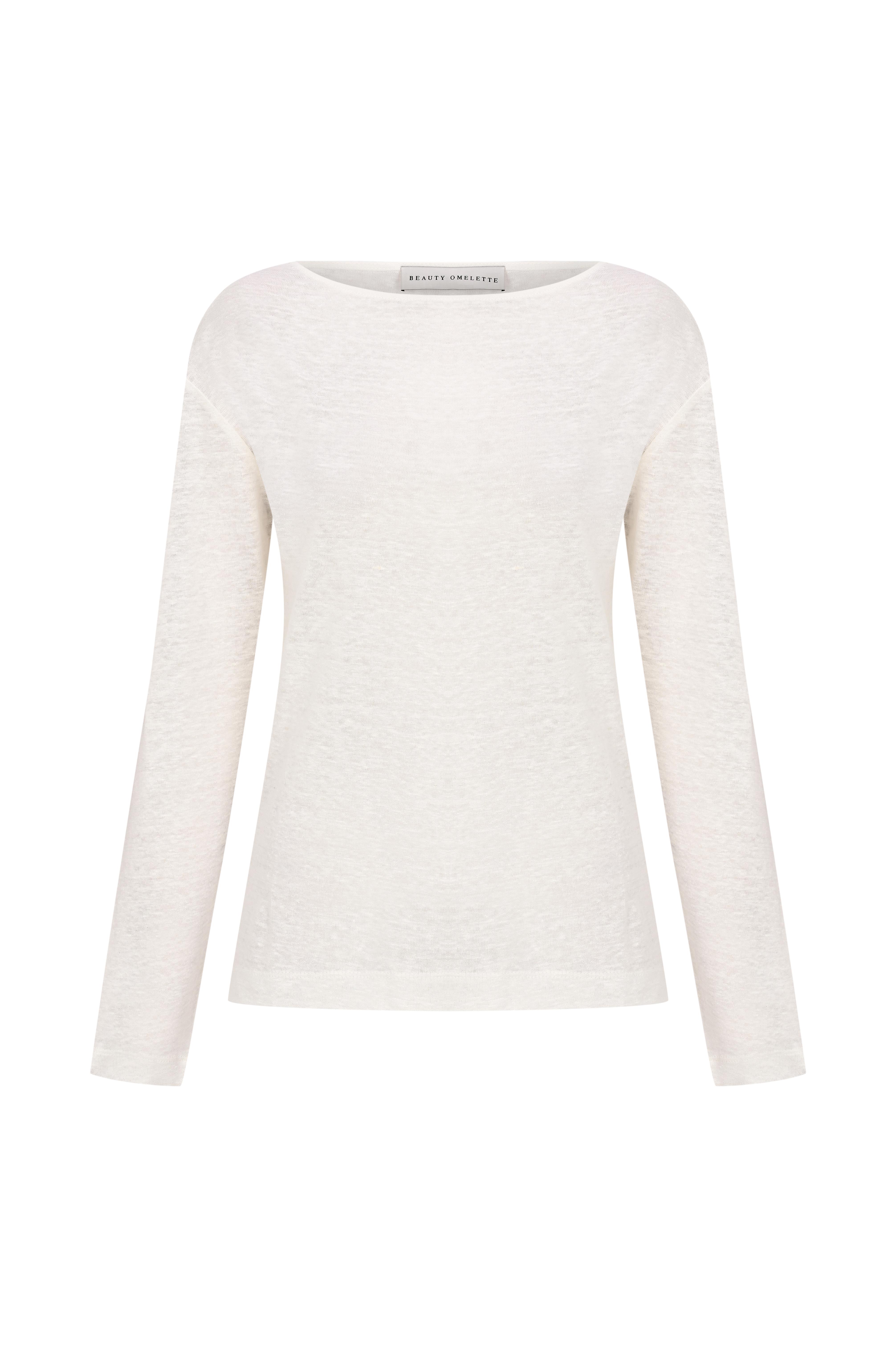 Ekru Keten Uzun Kol Tshirt