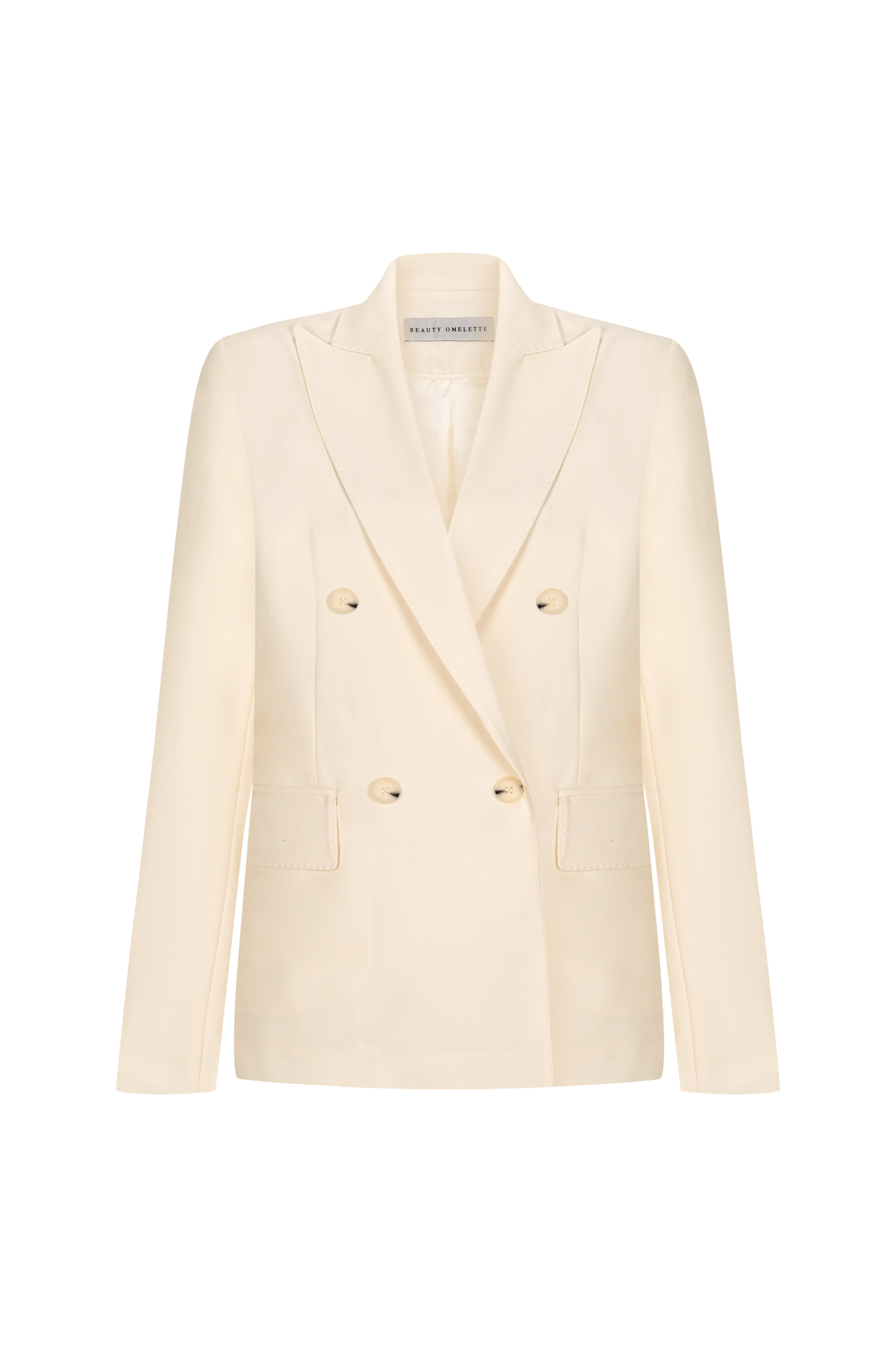 Ekru Kruvaze Kapama Yünlü Blazer
