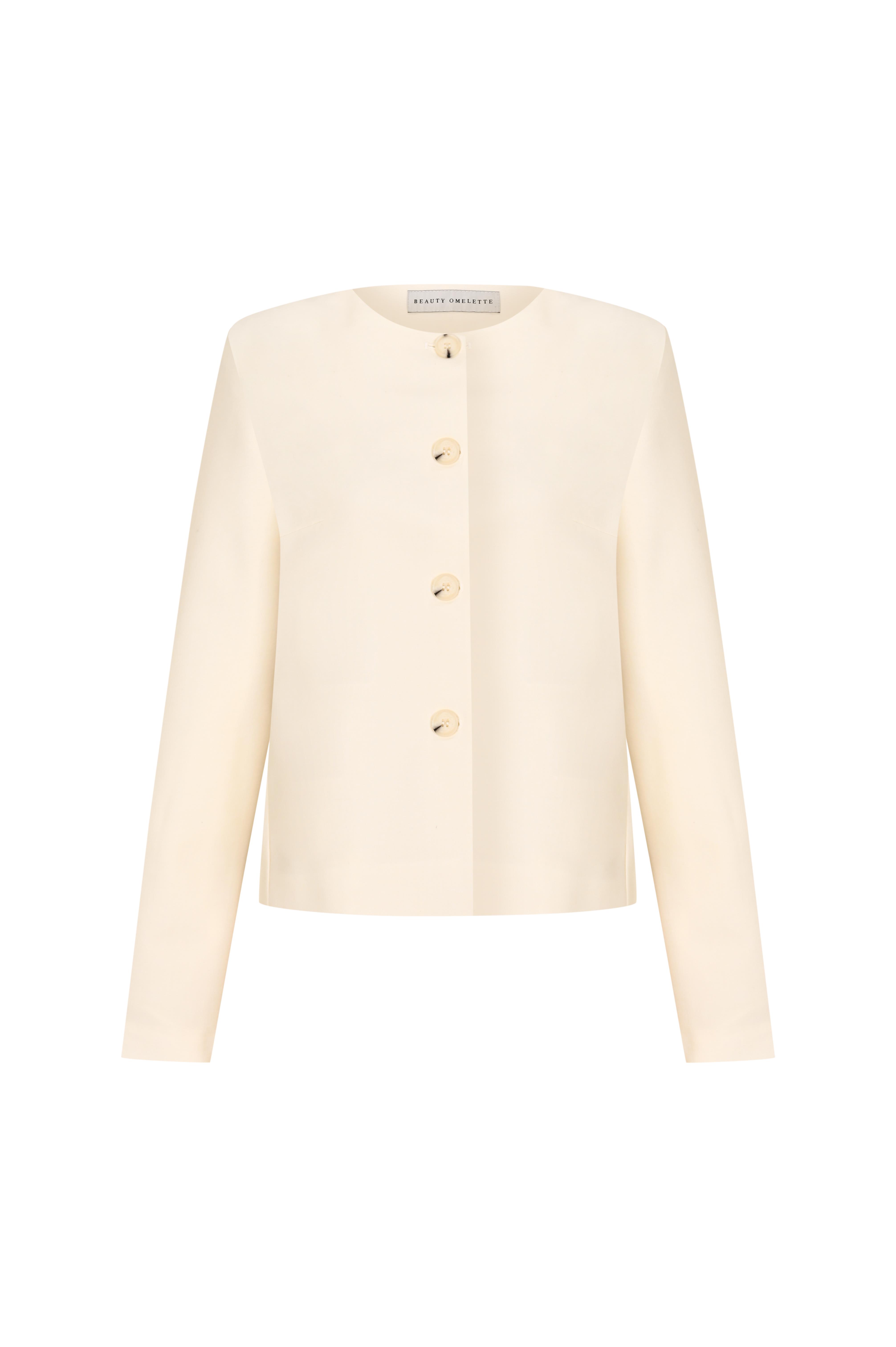 Ekru Kutu Form Yünlü Ceket