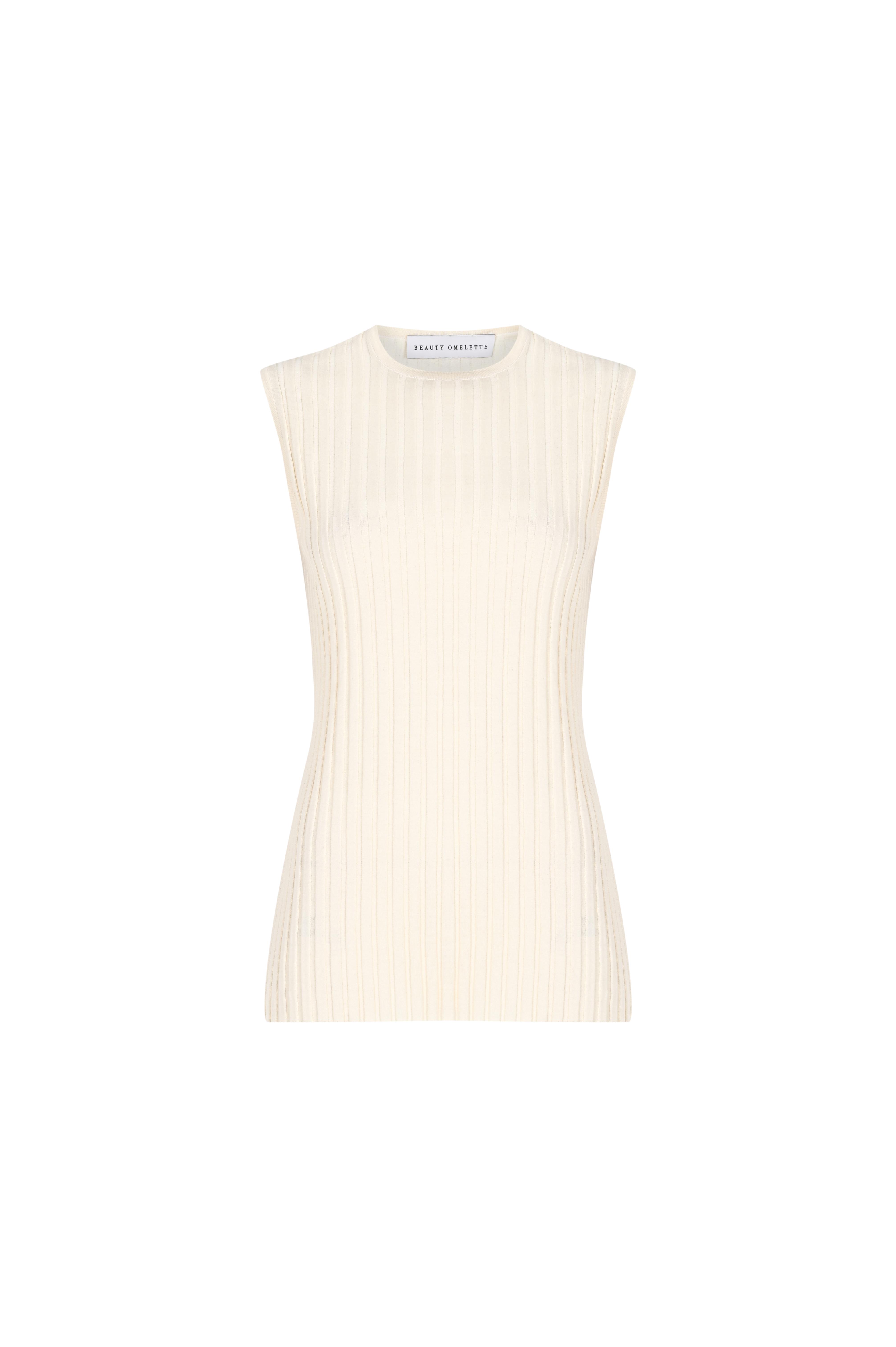 Ekru Ribli Yırtmaç Detaylı Kolsuz Kazak