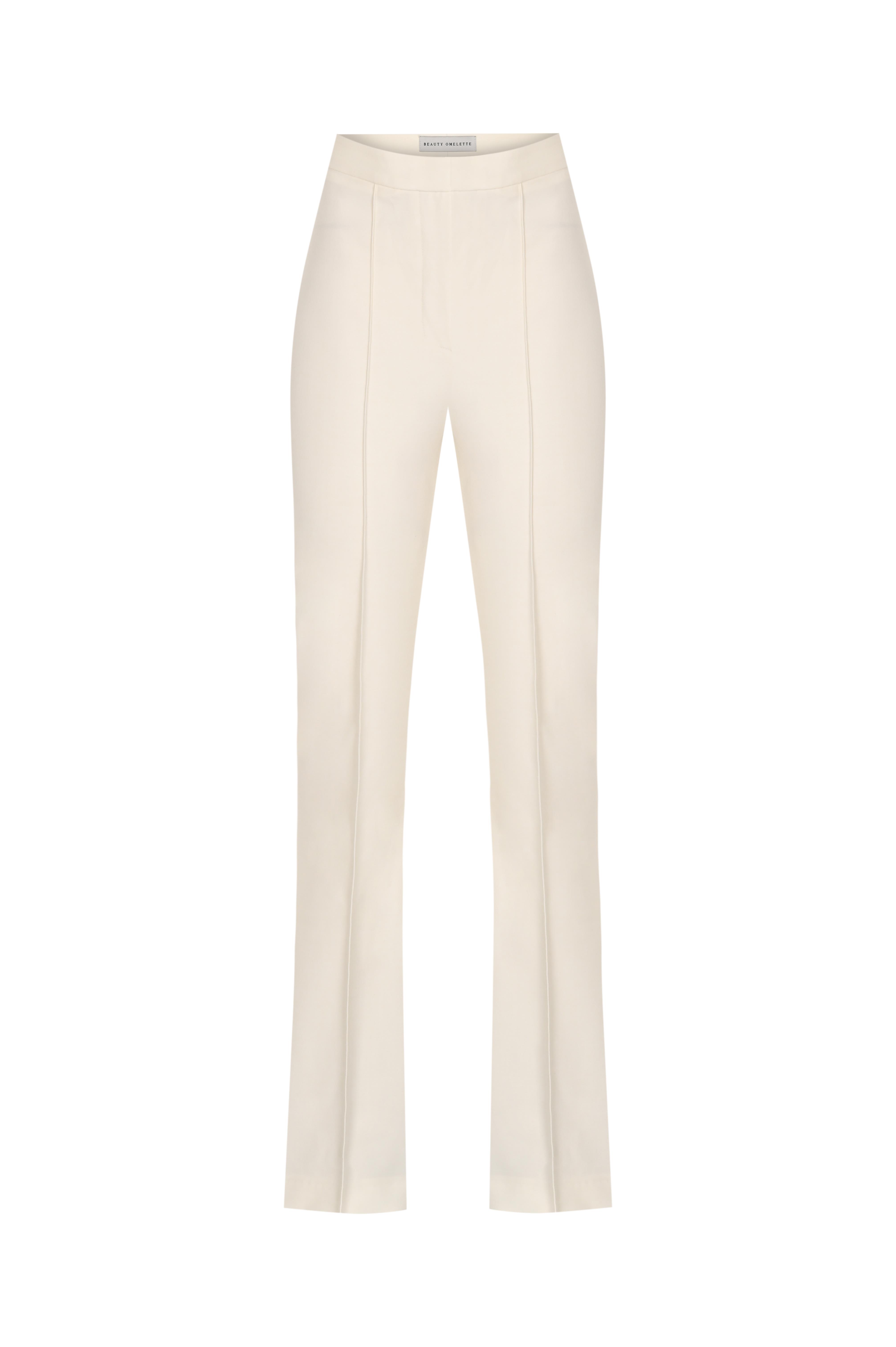 Ekru Slim Fit Nervürlü Yün Pantolon