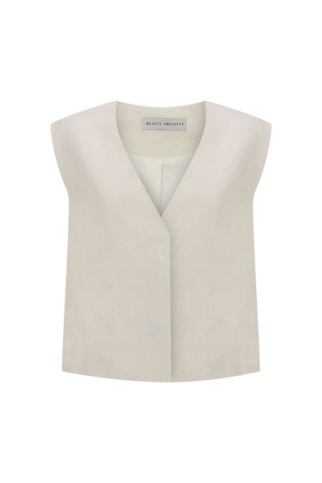 Ekru V Yaka Keten Yelek