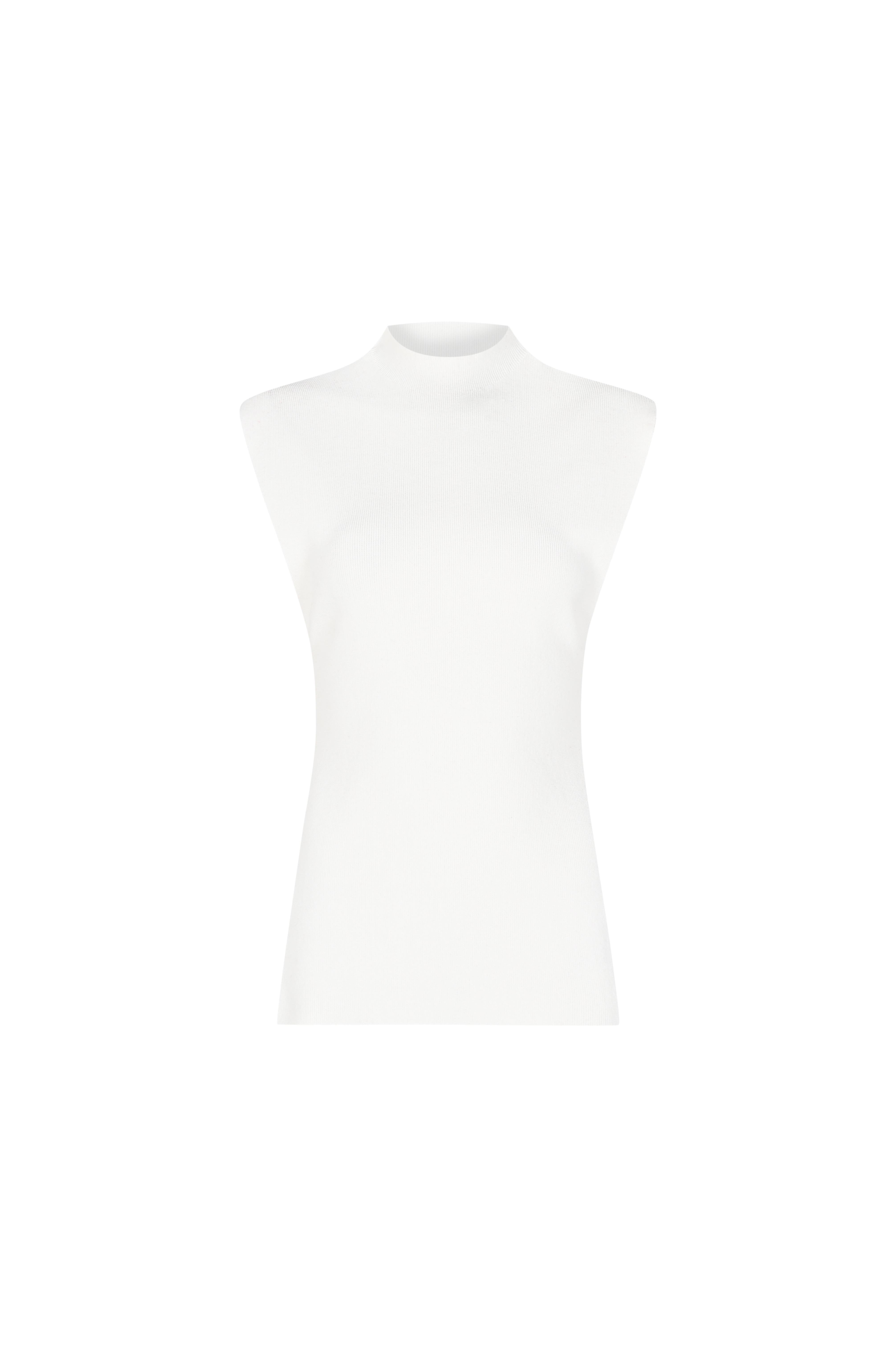 Ekru Yırtmaç Detaylı Kolsuz Kazak