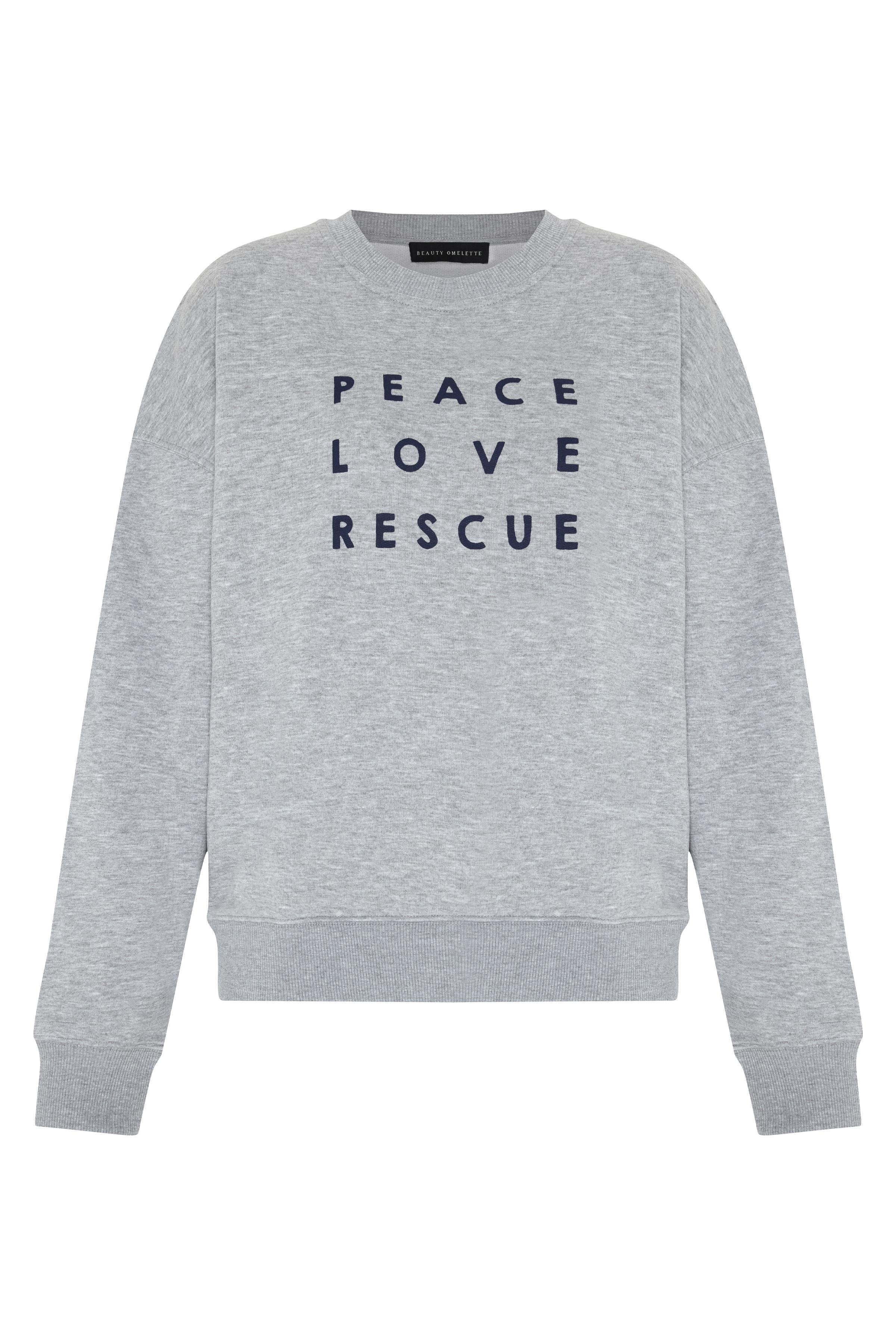 Gri Melanj Baskılı Bisiklet Yaka Sweatshirt