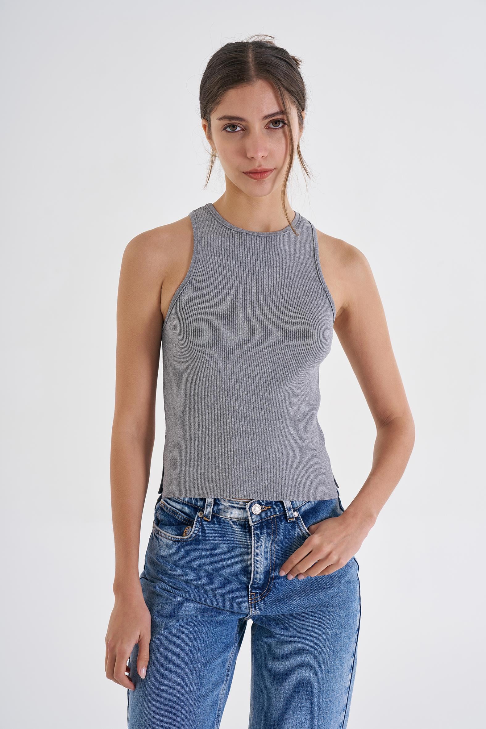 Gri Melanj Halter Triko Atlet