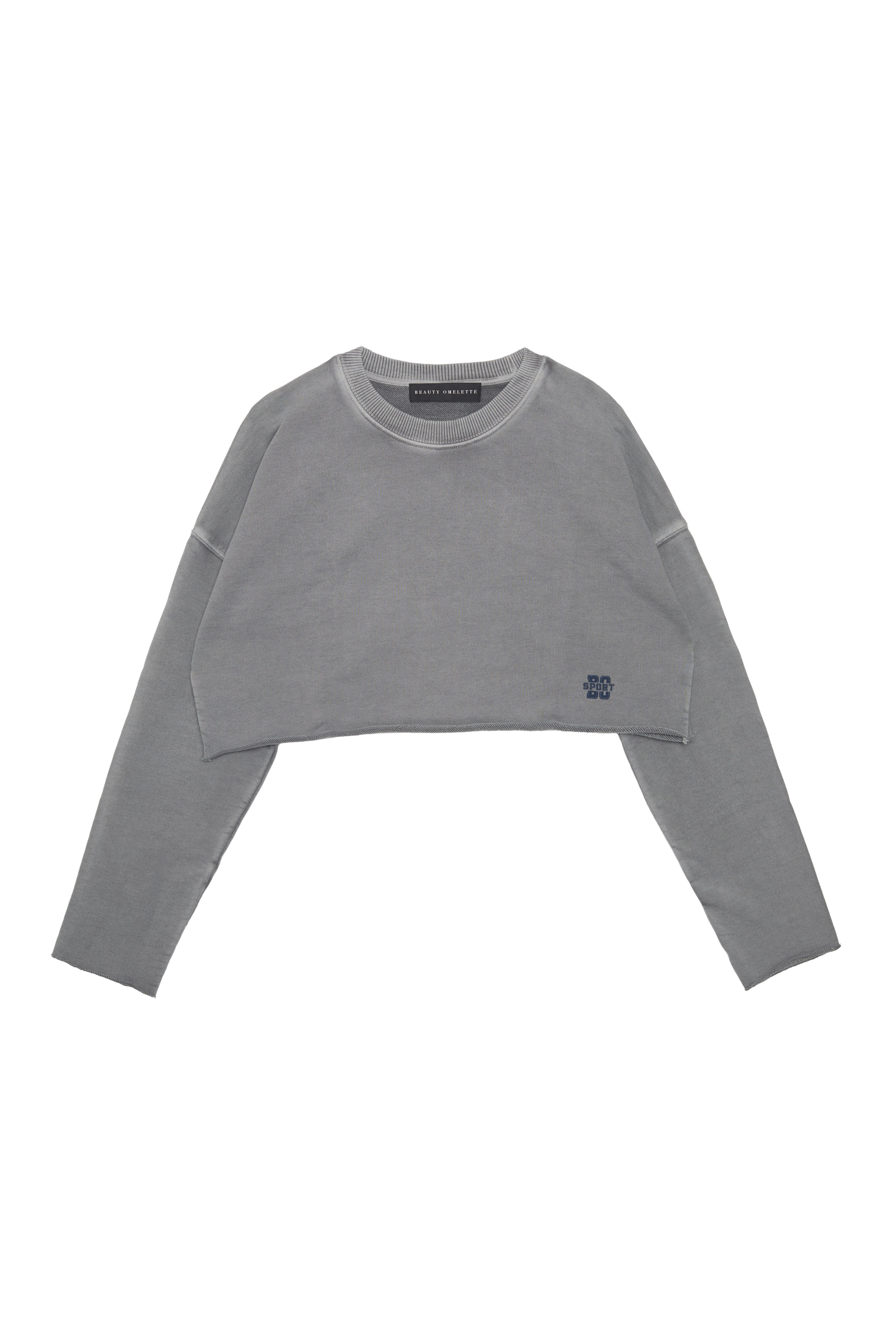 Gri Yıkamalı BO Sport Crop Sweatshirt