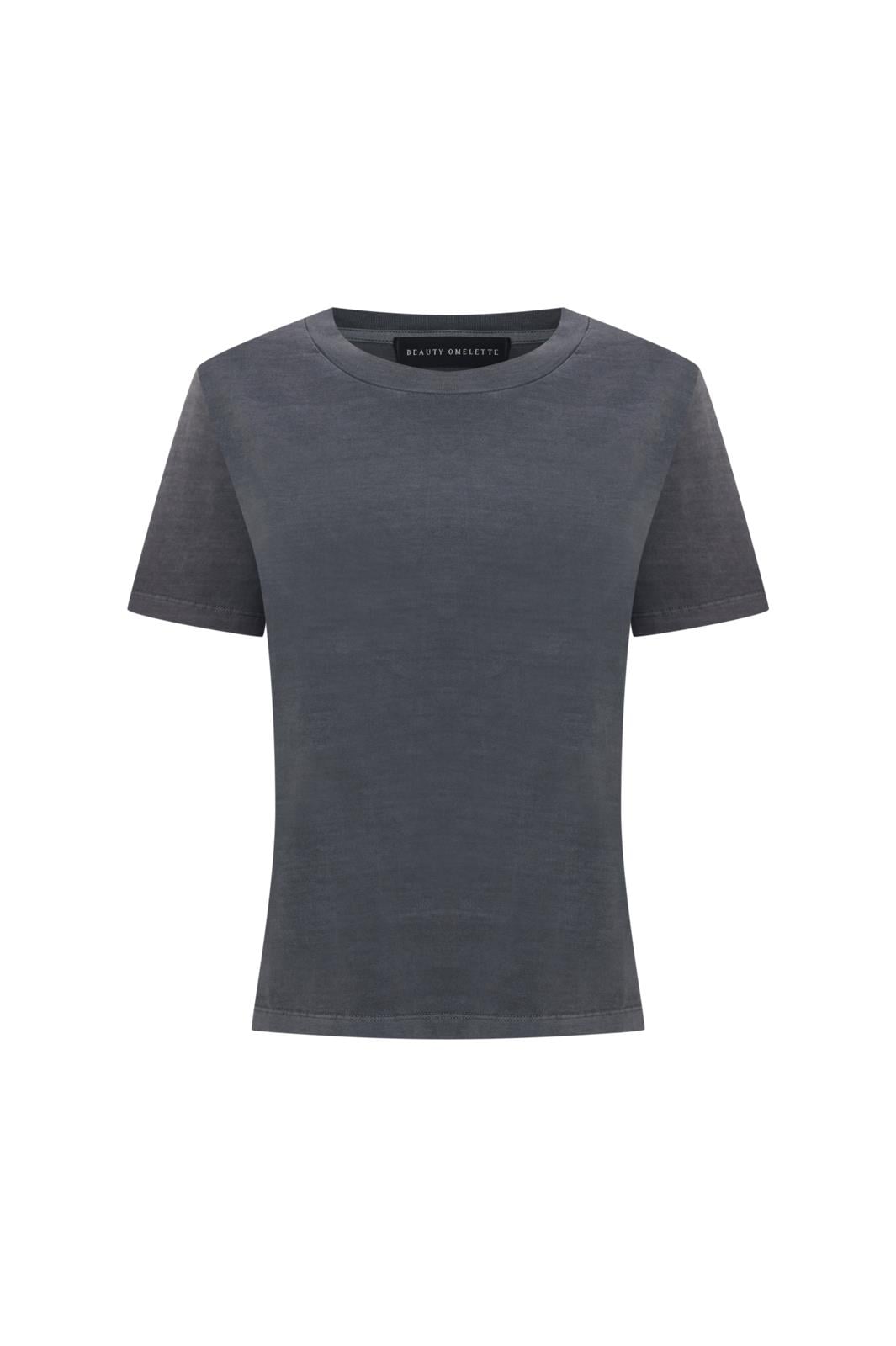 Gri Yıkamalı Minimal Kısa Kollu Tshirt