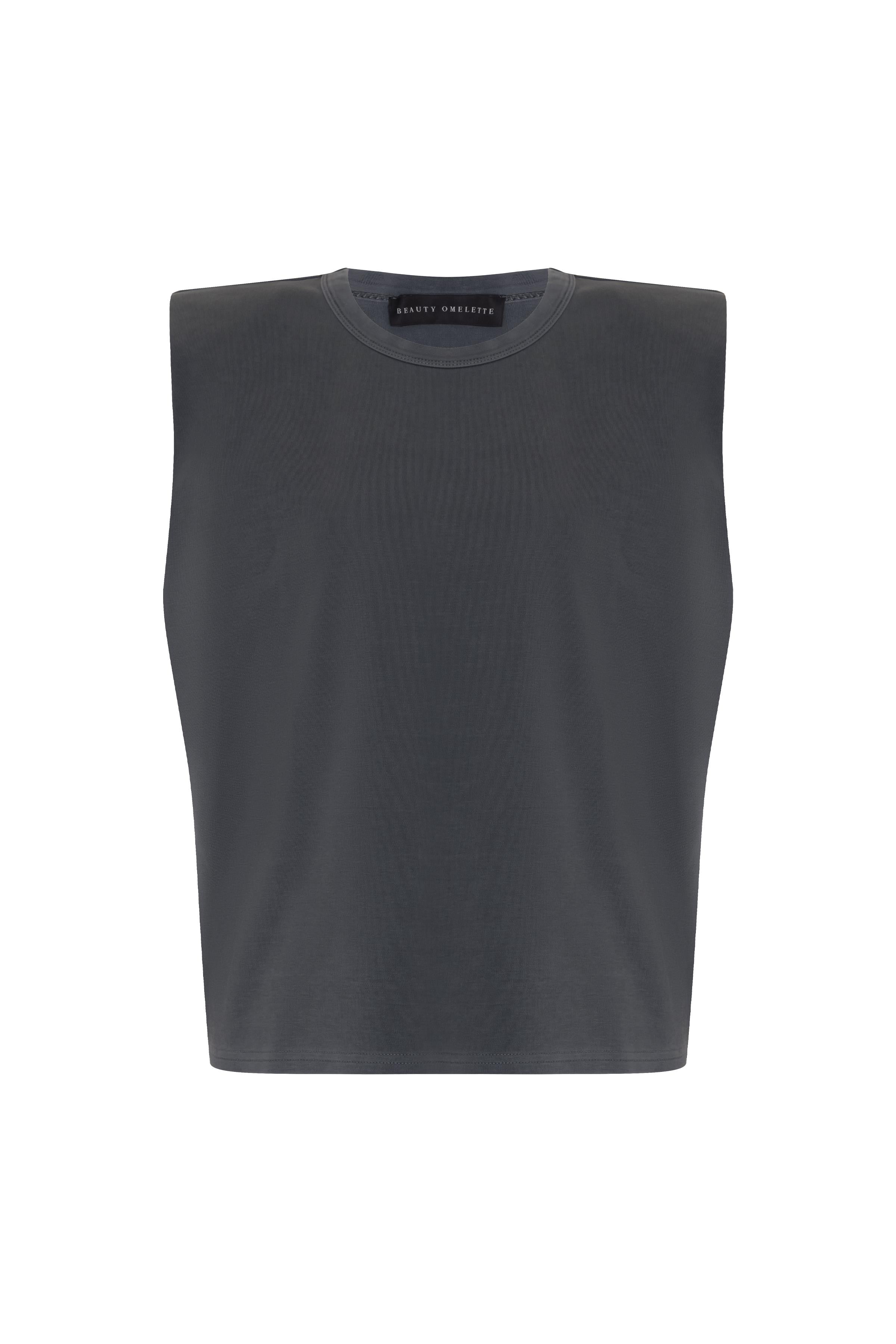 Gri Yıkamalı Vatkalı Kolsuz Tshirt
