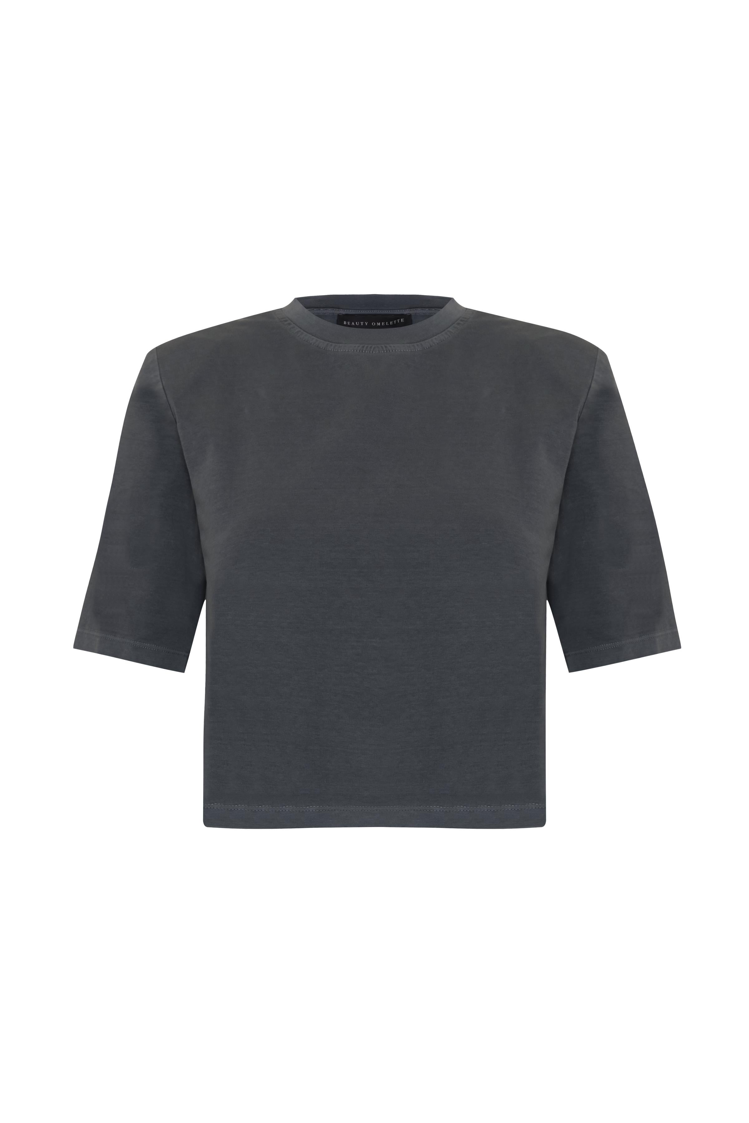 Gri Yıkamalı Vatkalı Kutu Form Tshirt