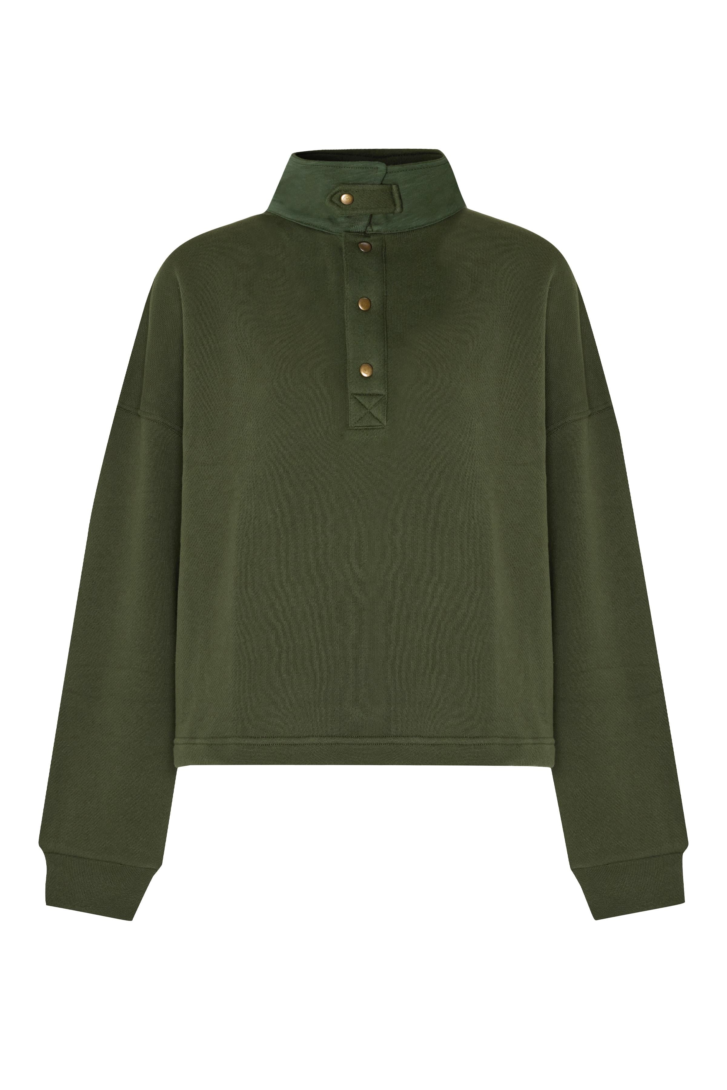 Haki Dik Yaka Oversize Sweatshirt