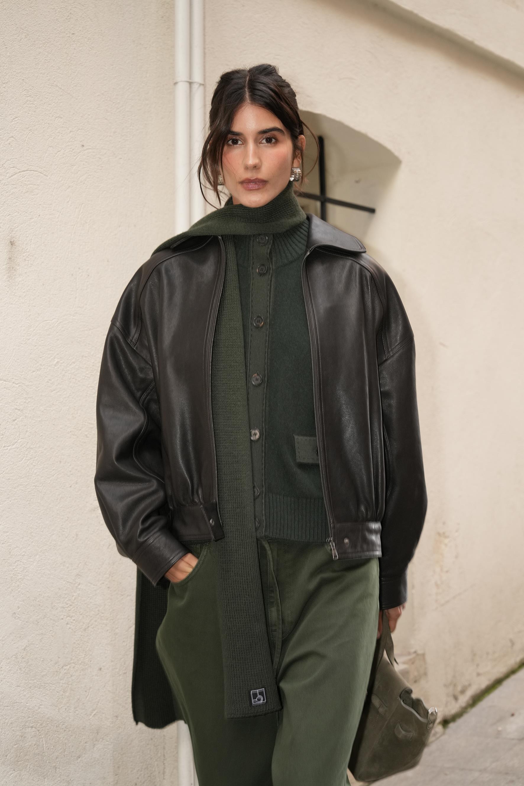 Haki İnce Uzun Triko Atkı