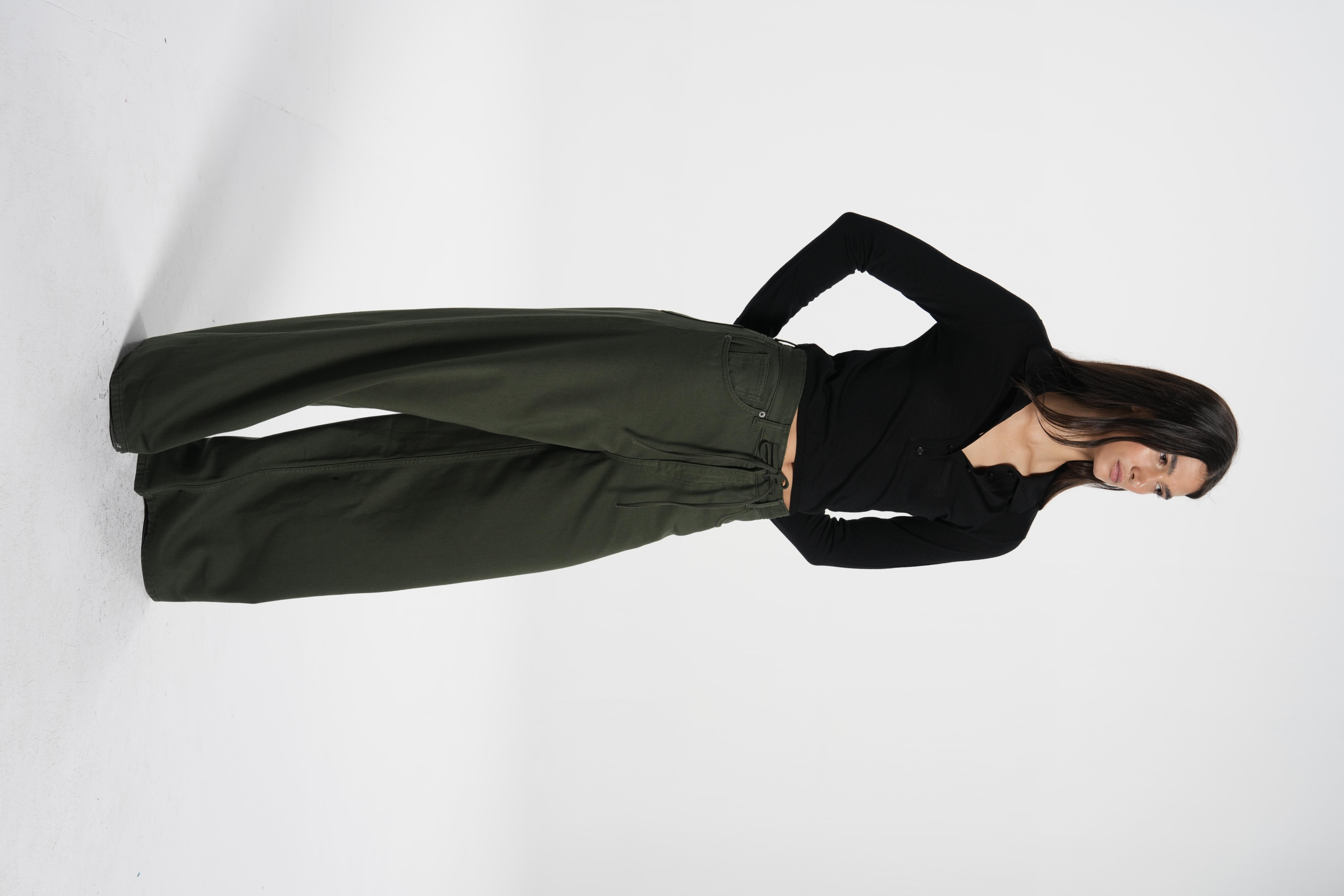 Haki Kordonlu Wide Leg Jean