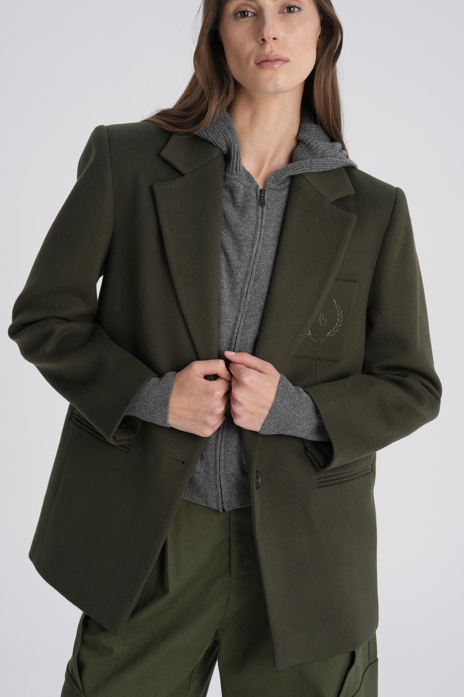 Haki Nakışlı Daddy Yün Ceket Kaban