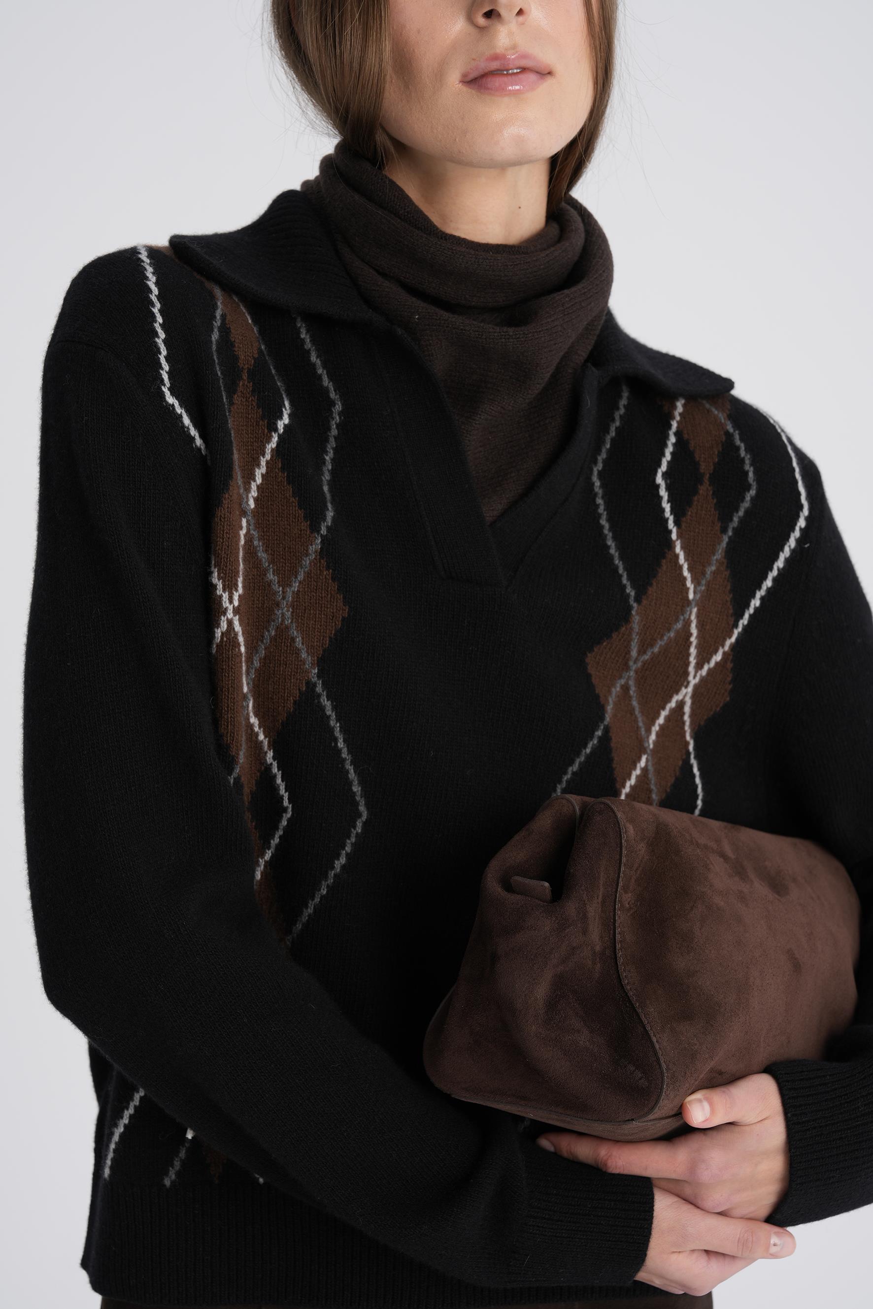 Kahverengi %100 Kaşmir Bandana Fular