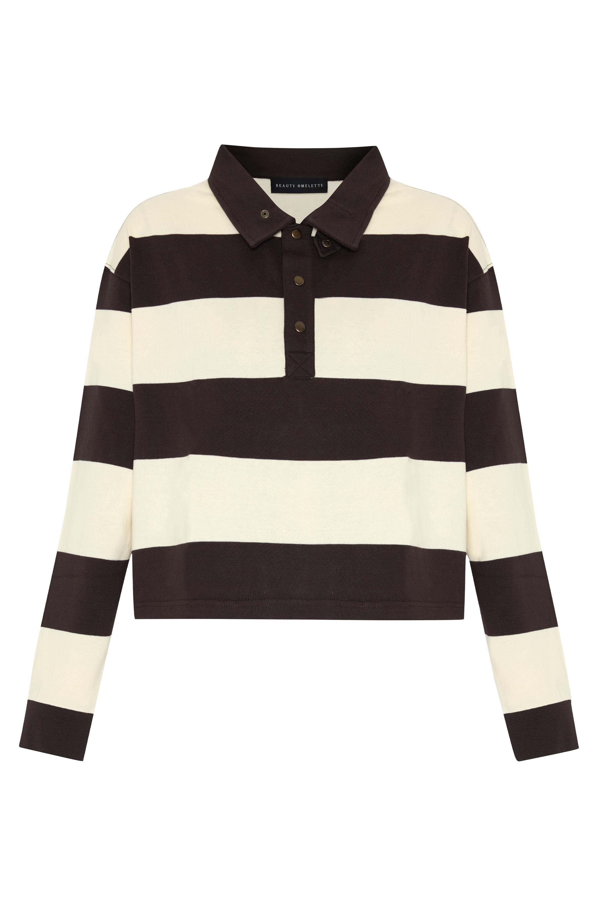 Kahverengi Çizgili Dik Yaka Oversize Sweatshirt