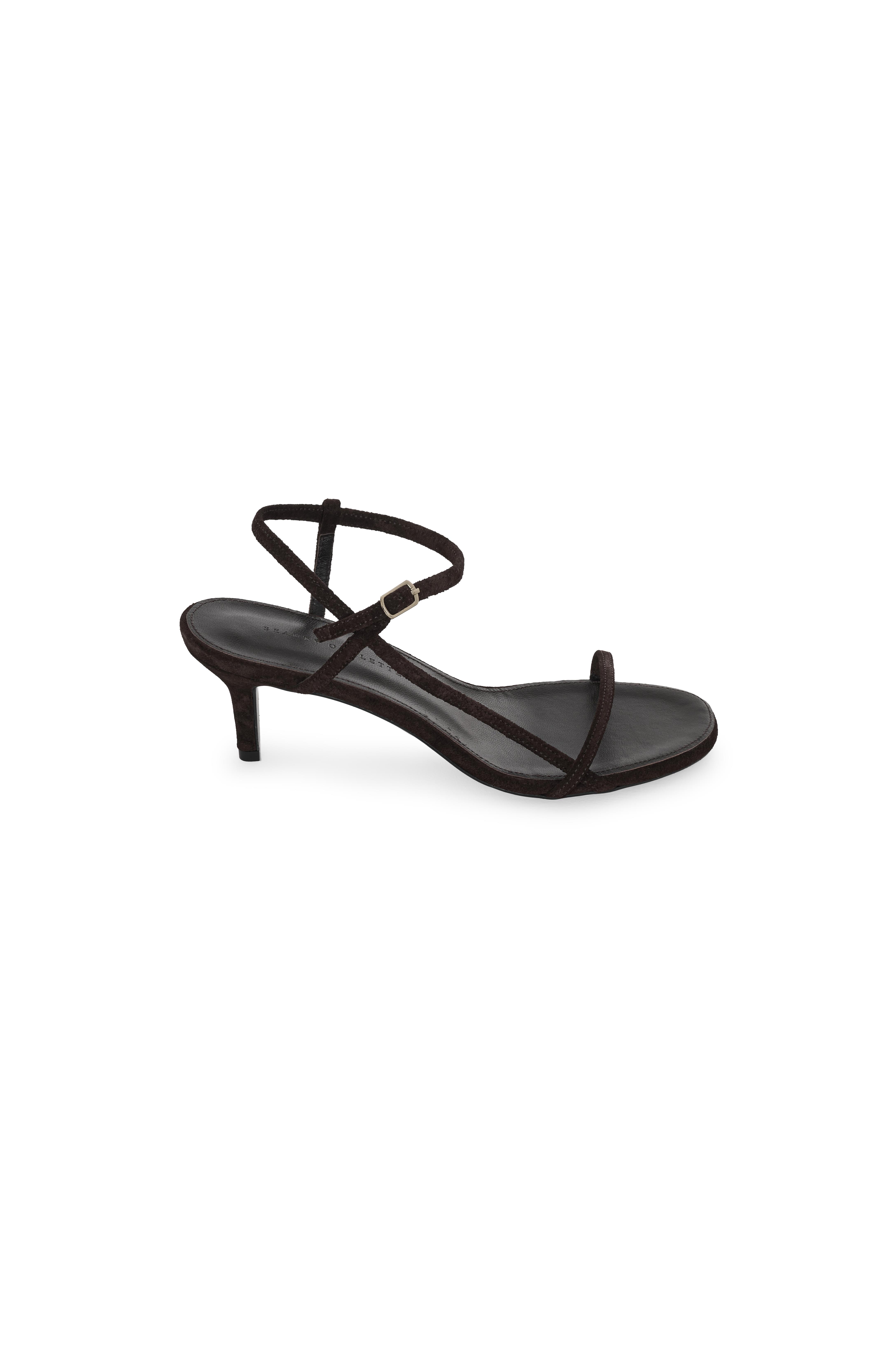 Kahverengi Çok Bantlı Kitten Heel Süet Sandalet