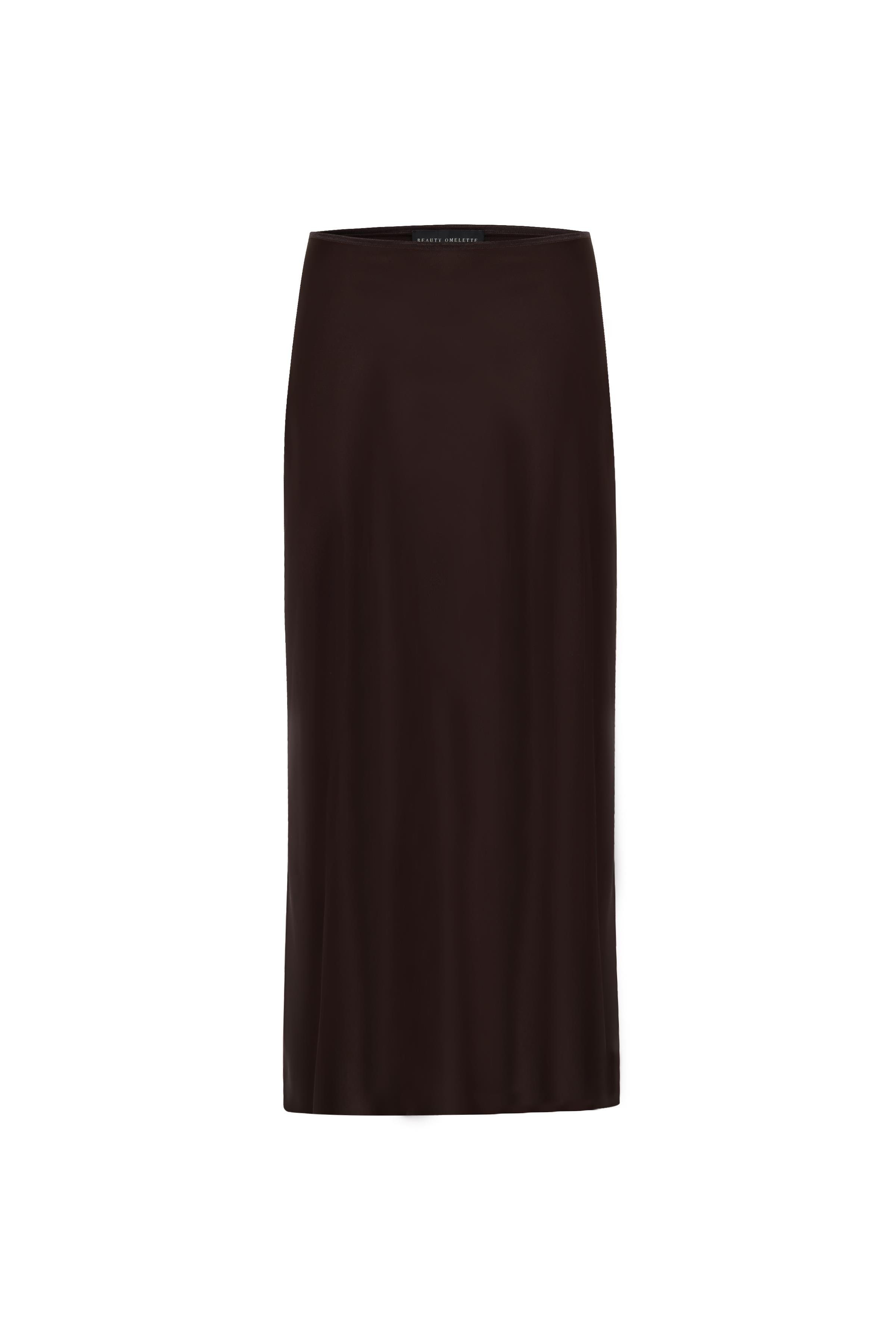Kahverengi Dökümlü Saten Midi Etek