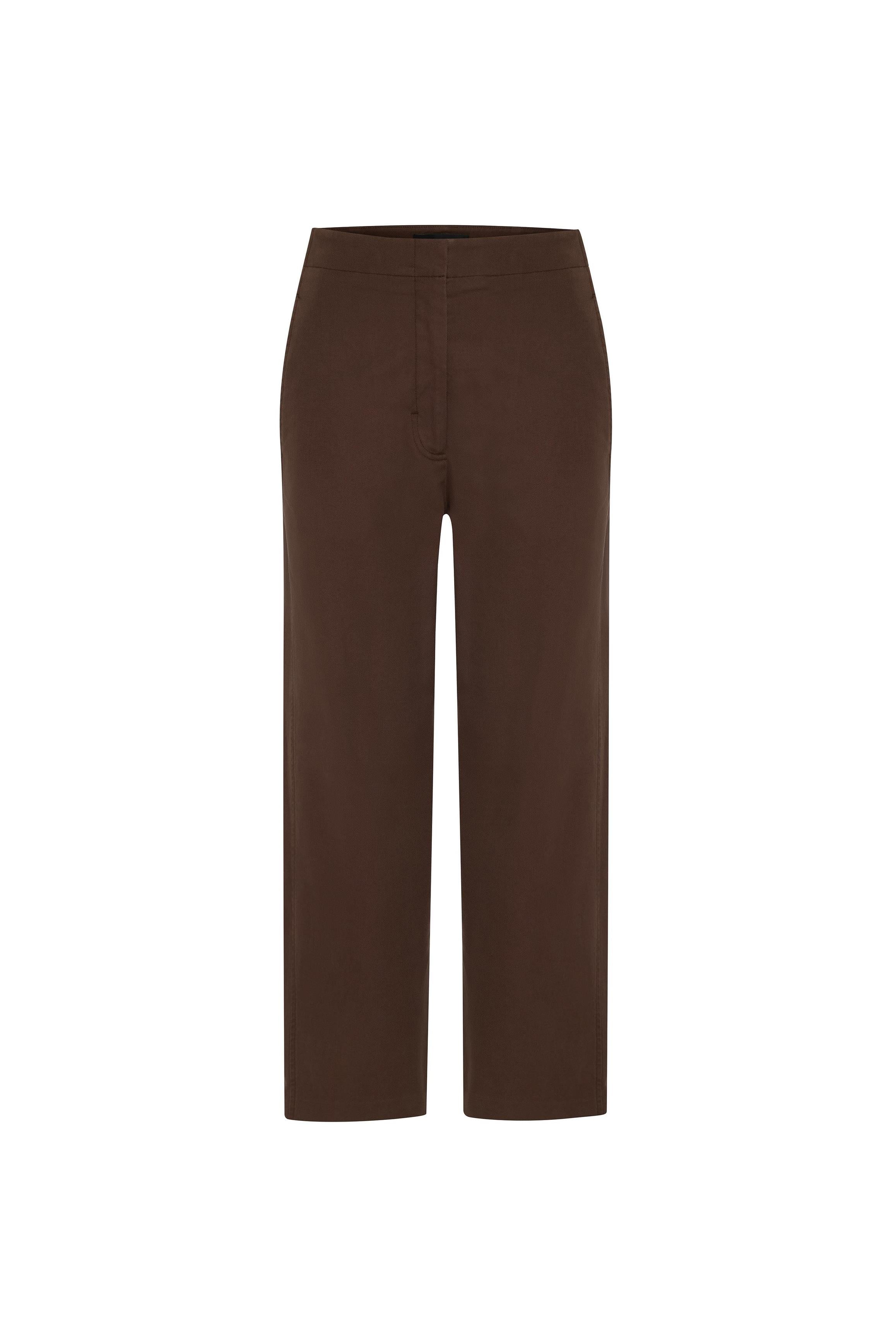 Kahverengi Gabardin Kavisli Cropped Pantolon