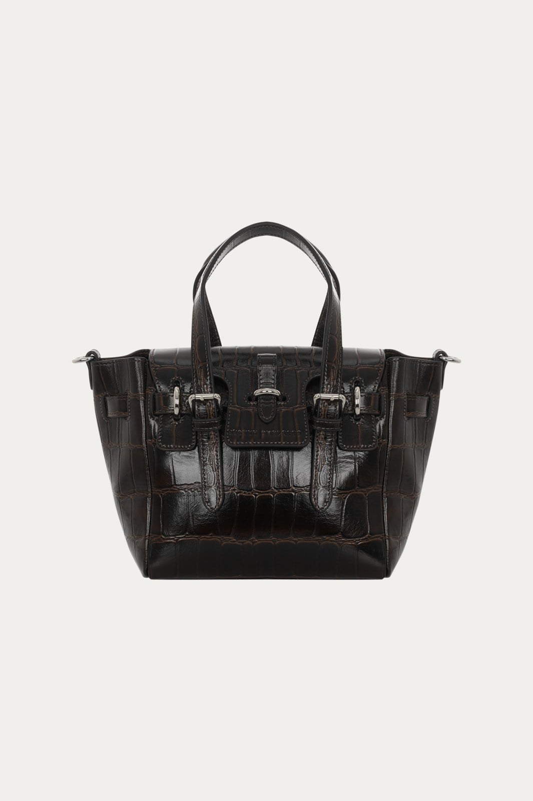 Kahverengi Gabrielle Kroko Desenli Deri Mini Bag Silver