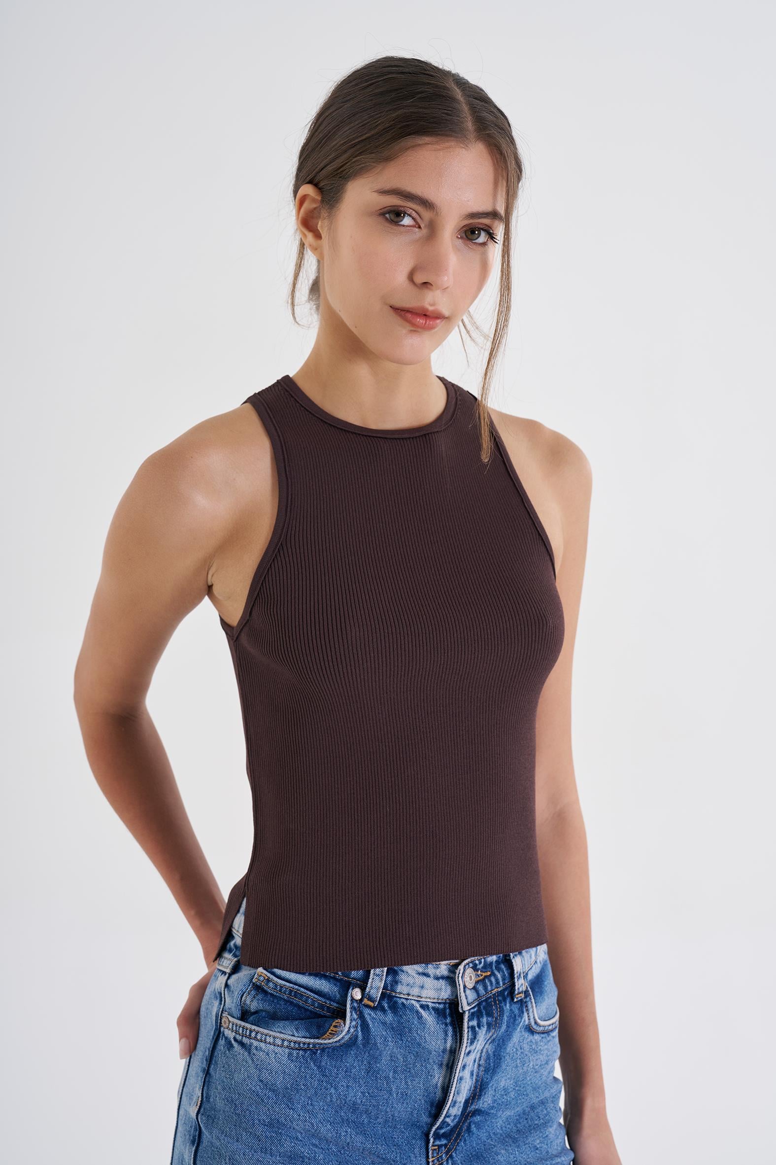 Kahverengi Halter Triko Atlet