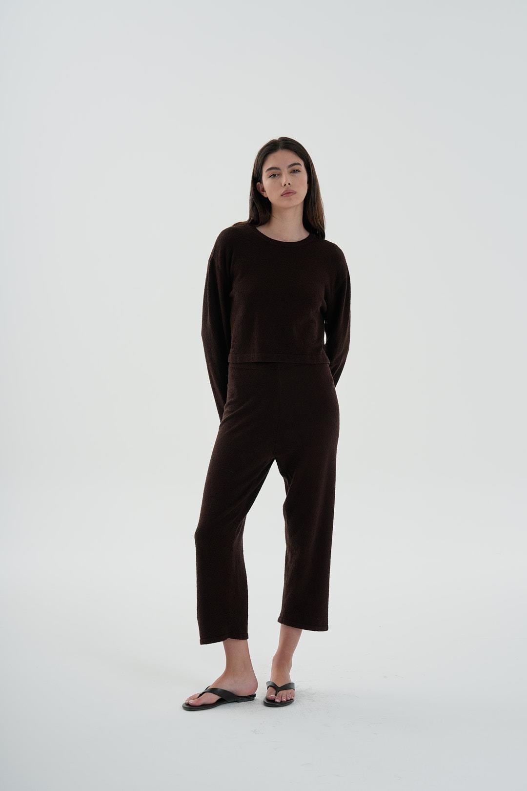Kahverengi Havlu Crop Pantolon