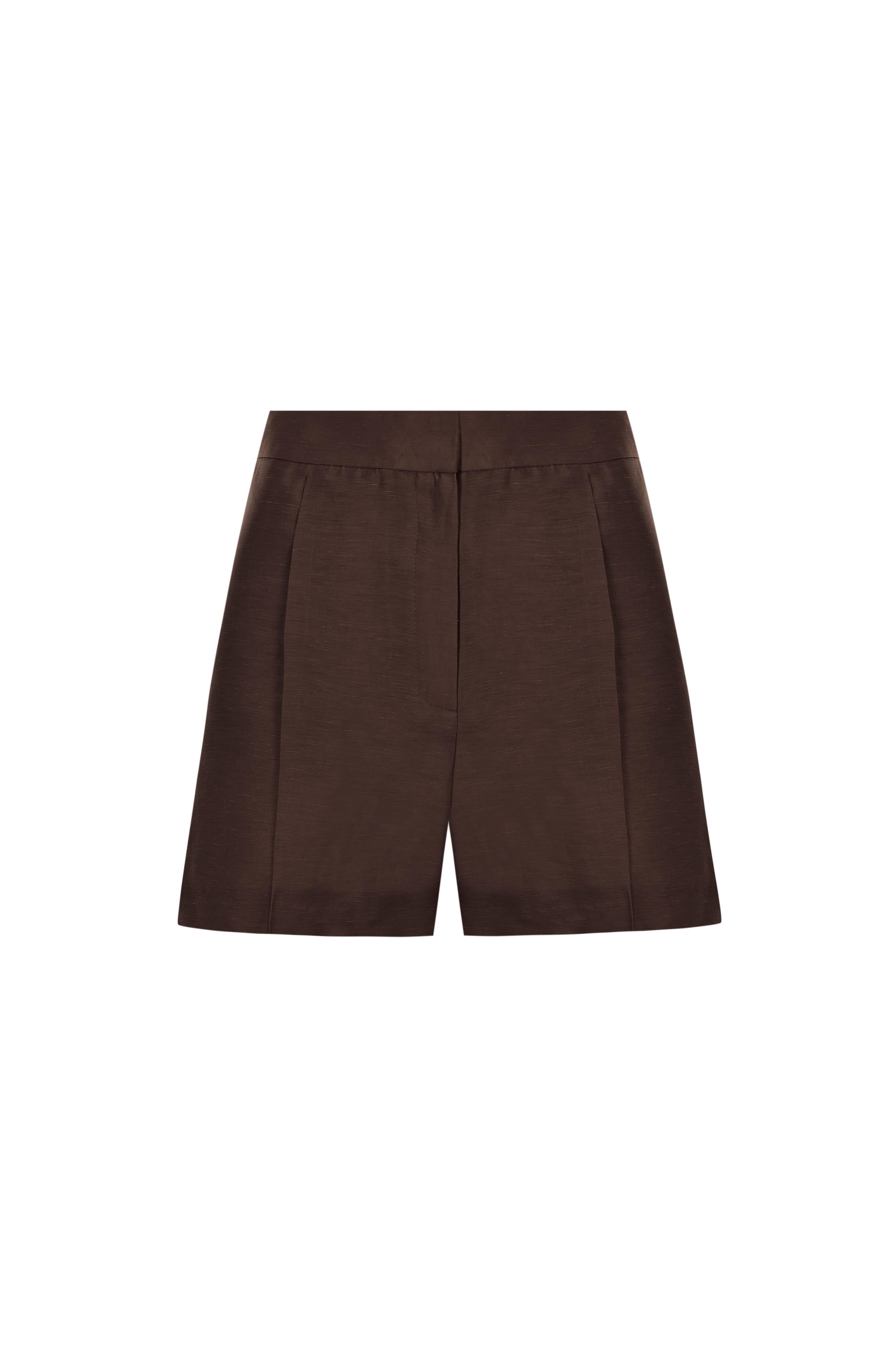 Kahverengi Keten Kısa Şort