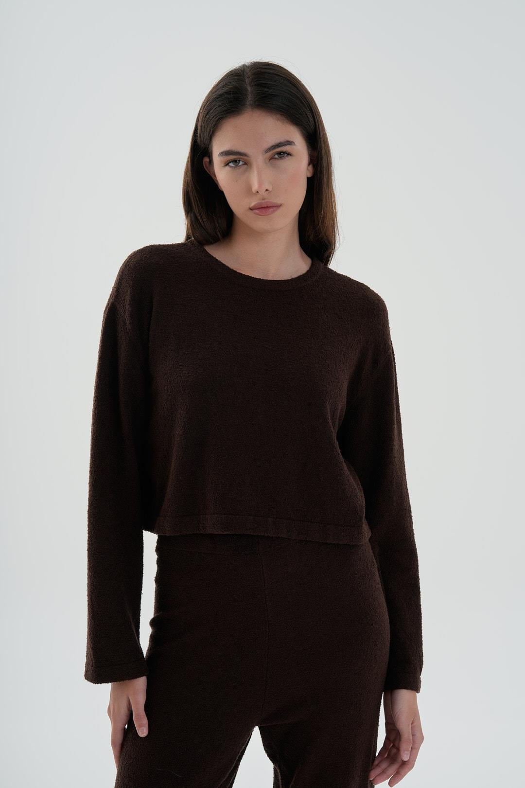 Kahverengi Kısa Havlu Sweatshirt